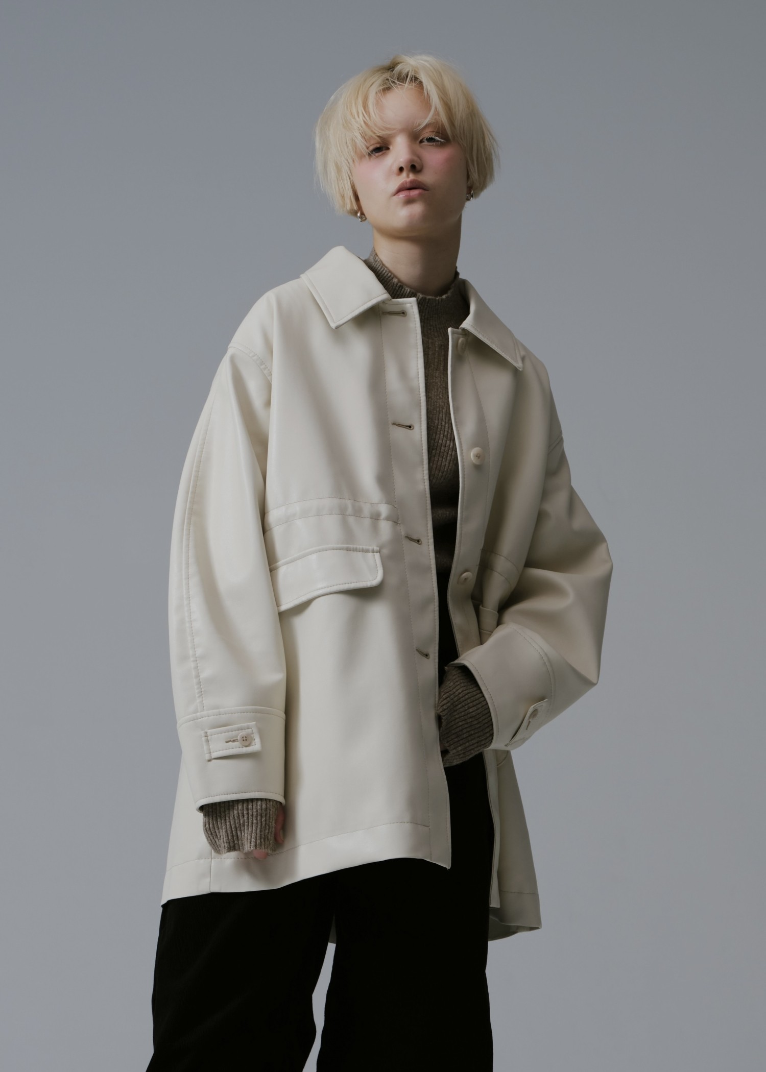 waist gather peplum synthetic leather JK