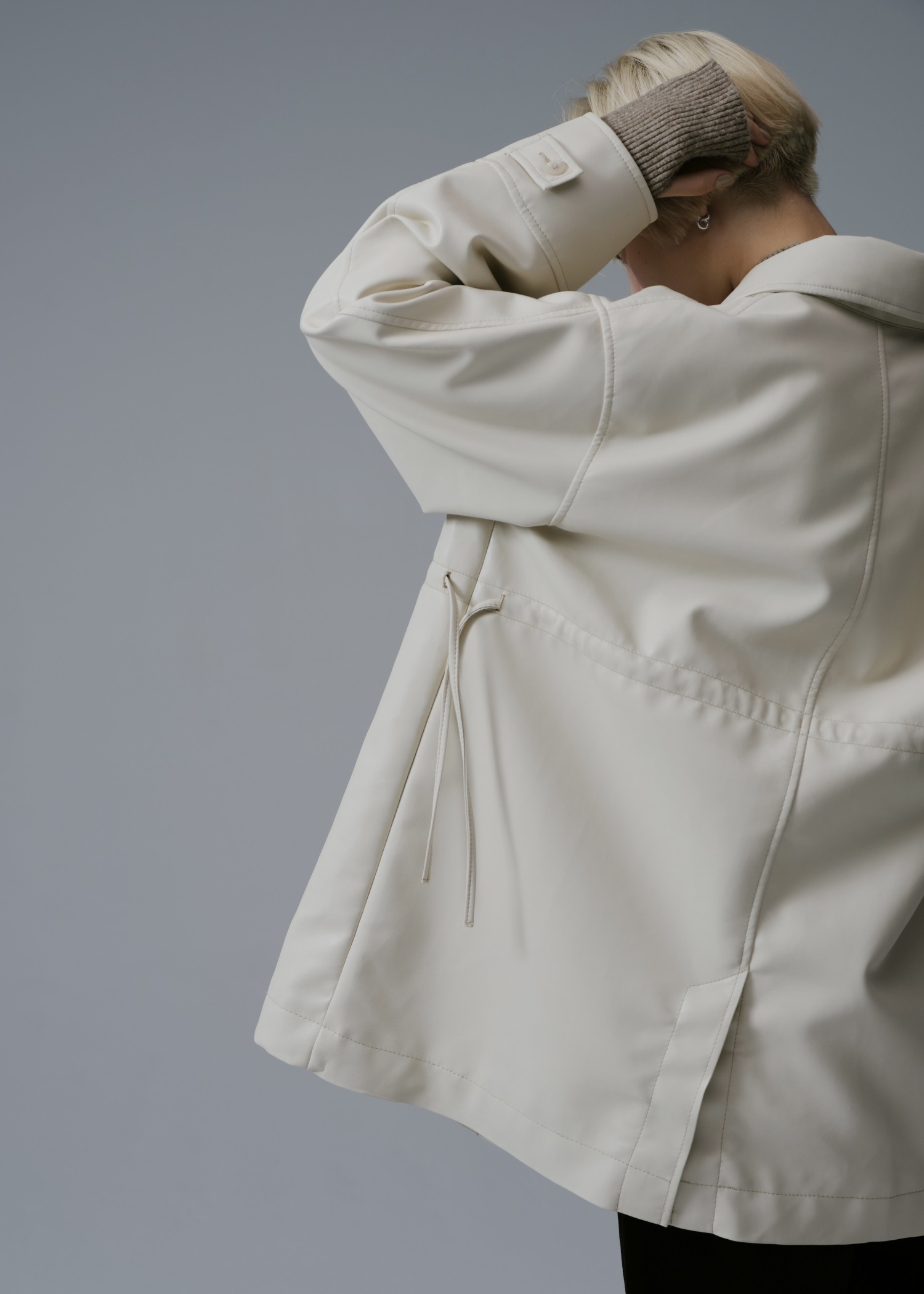 waist gather peplum synthetic leather JK