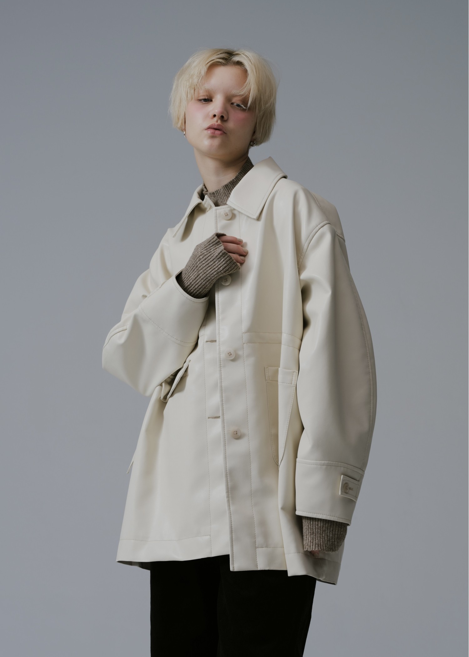 waist gather peplum synthetic leather JK