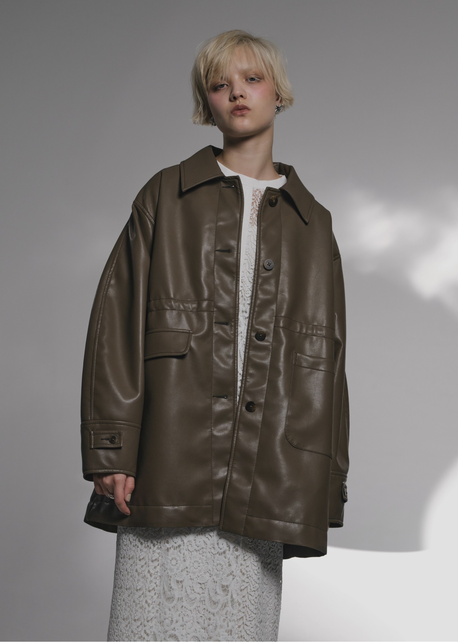 waist gather peplum synthetic leather JK