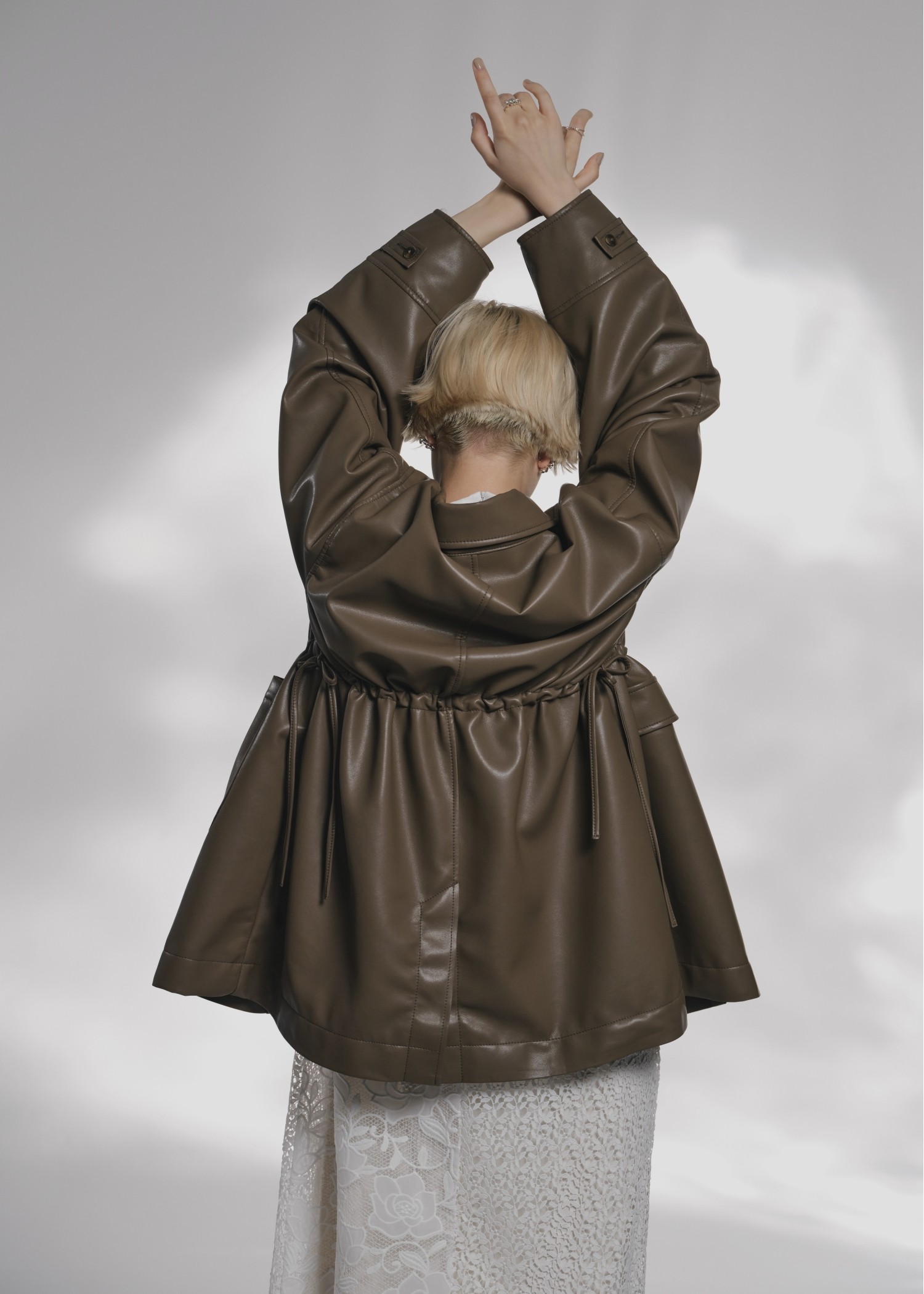 waist gather peplum synthetic leather JK