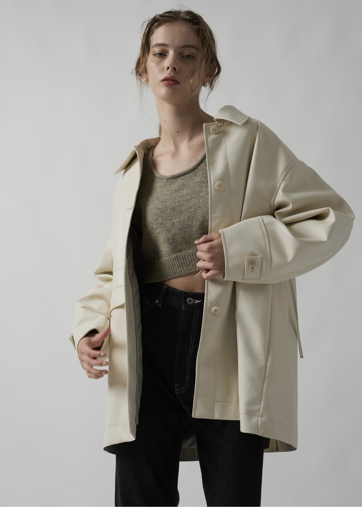 waist gather peplum synthetic leather JK