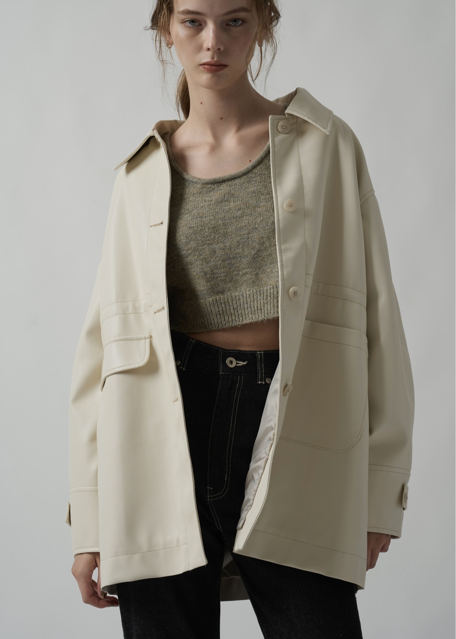 waist gather peplum synthetic leather JK