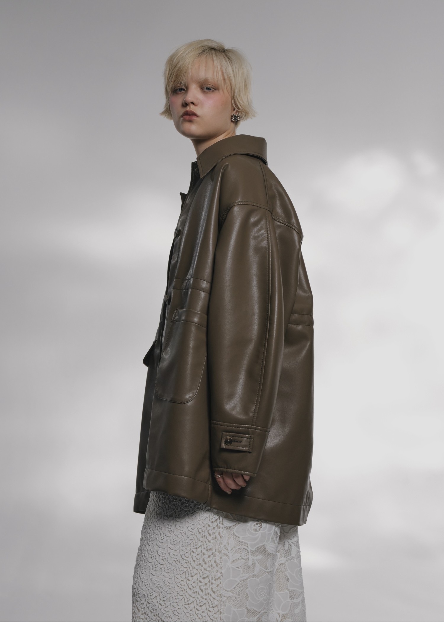 waist gather peplum synthetic leather JK