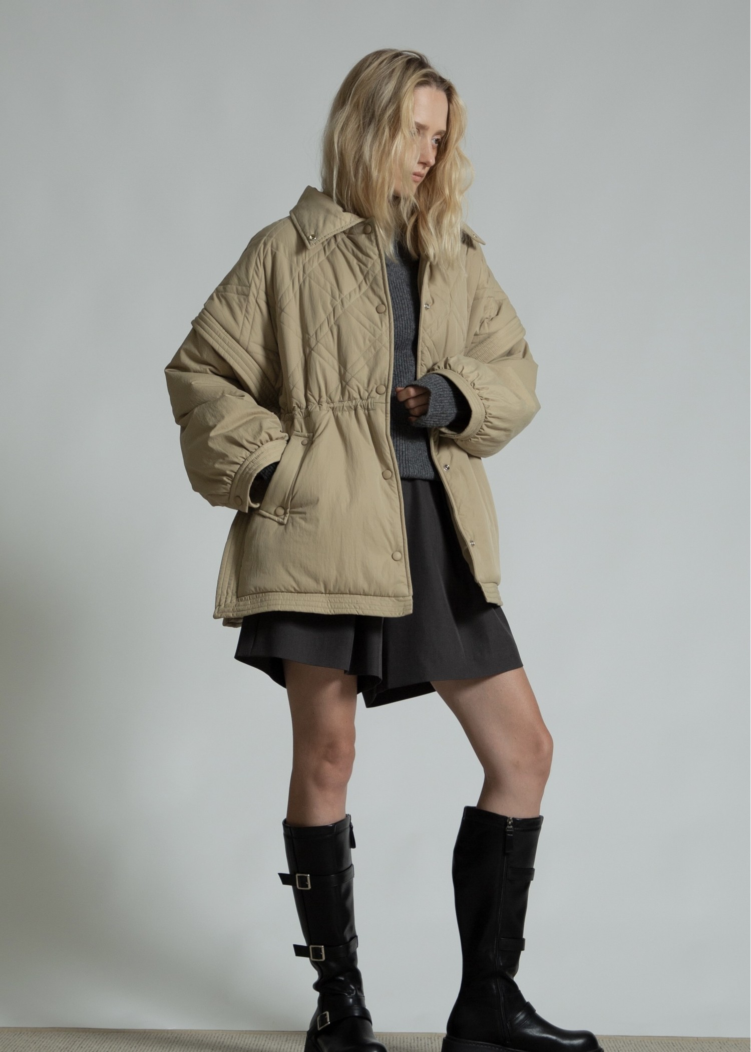 poncho deformation panel quilting coat