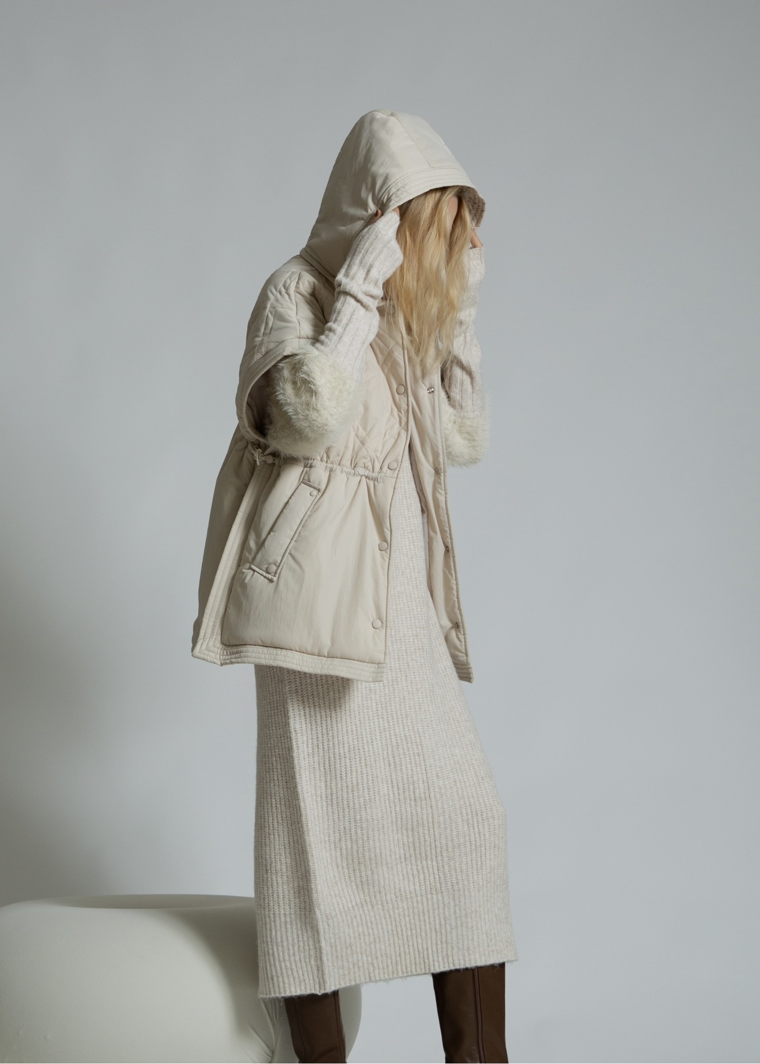 poncho deformation panel quilting coat