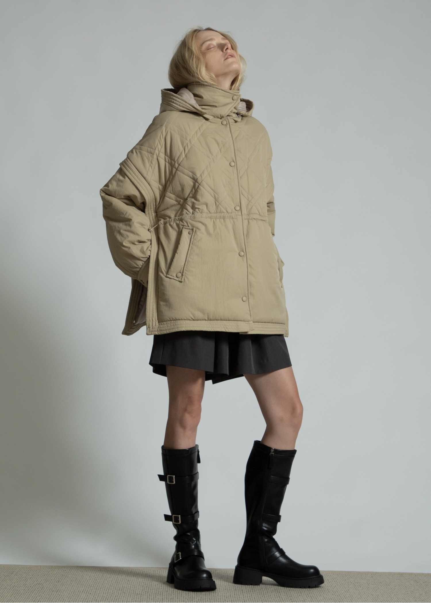 poncho deformation panel quilting coat