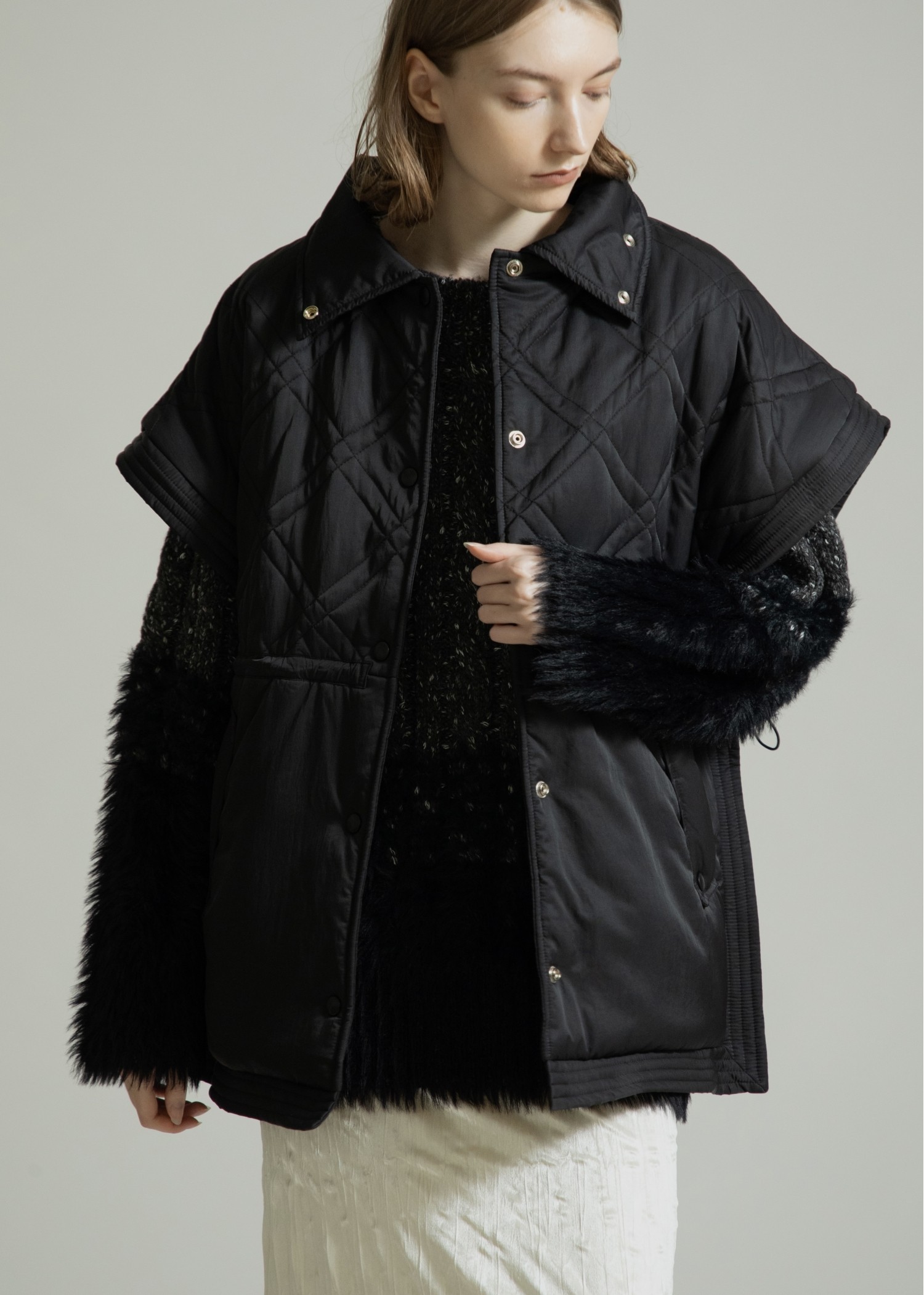 poncho deformation panel quilting coat