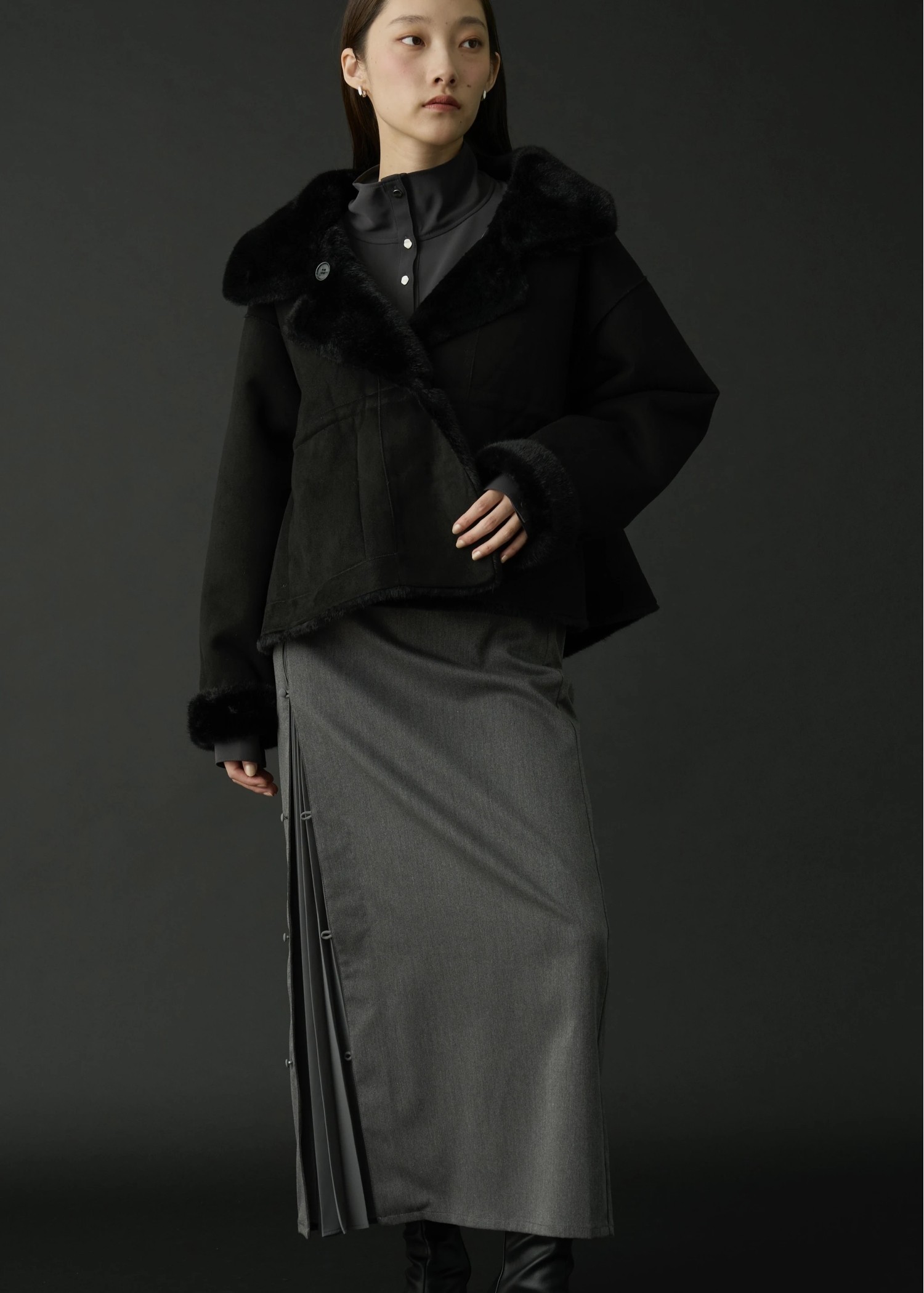 reversible fur suede soutien collar JK/coat