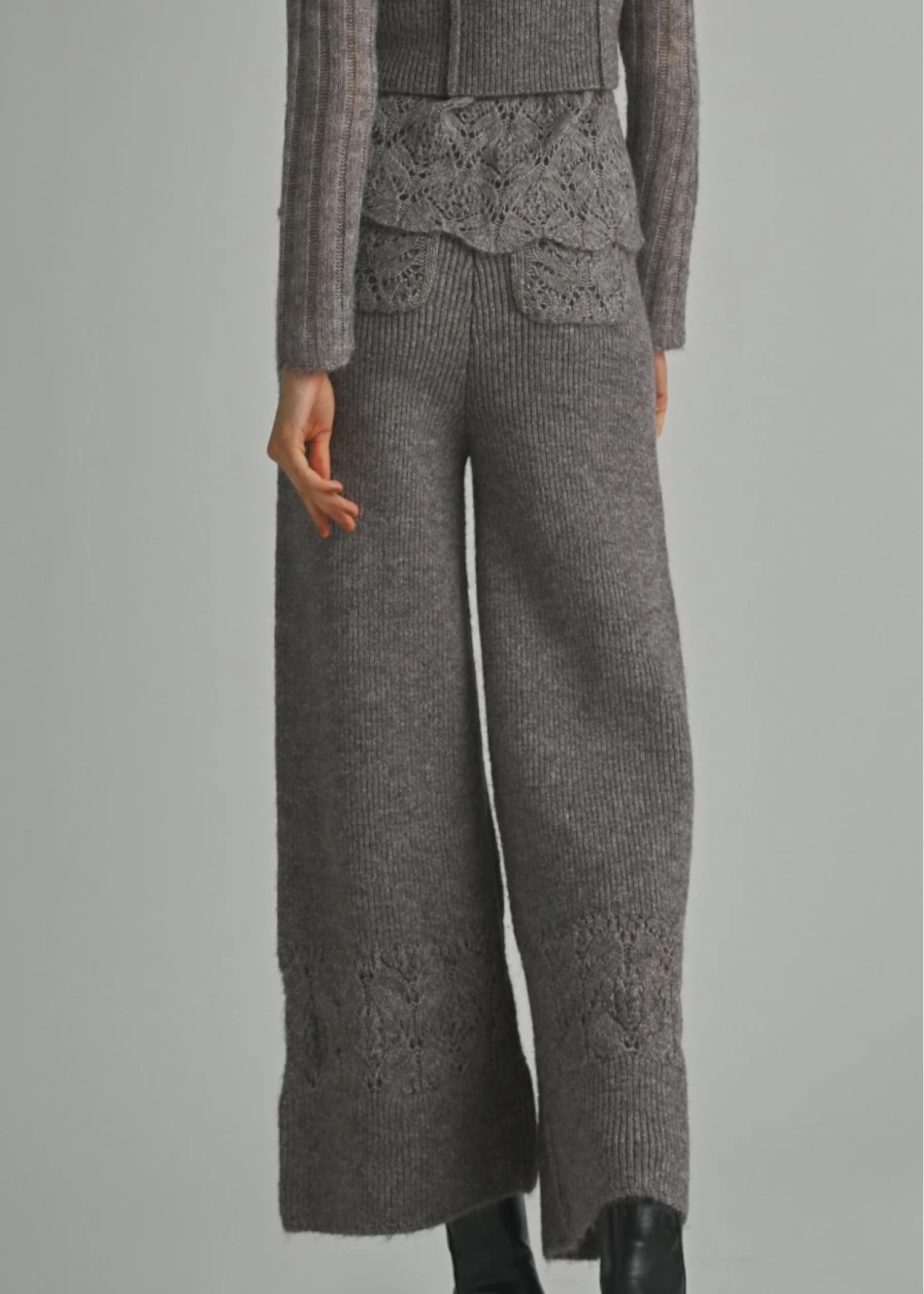 switching hem sheer crochet knit PT