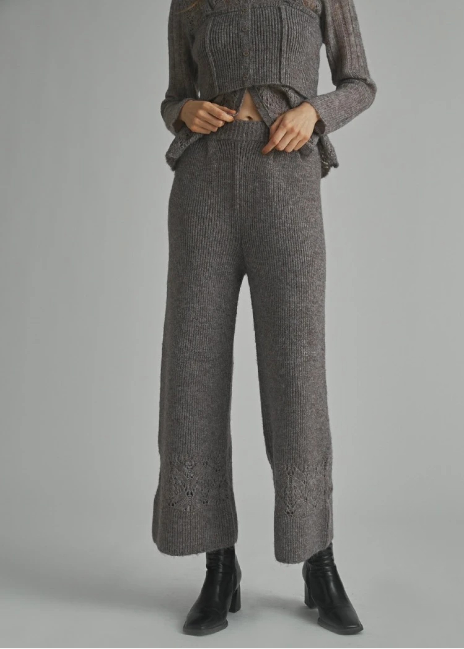 switching hem sheer crochet knit PT