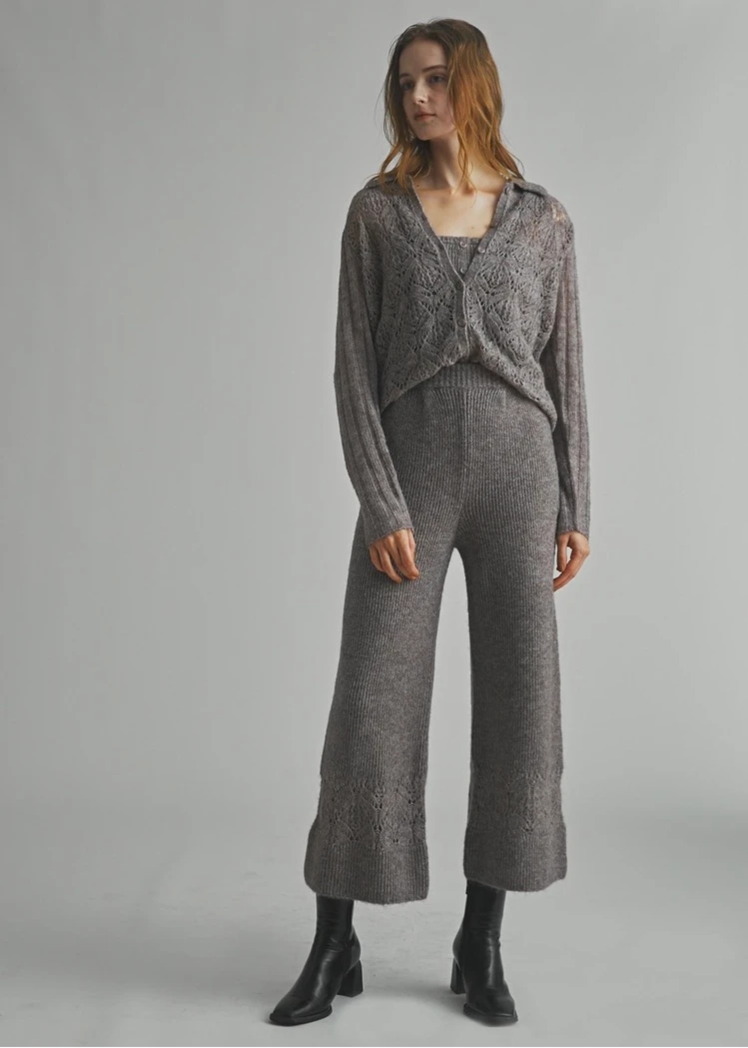 switching hem sheer crochet knit PT