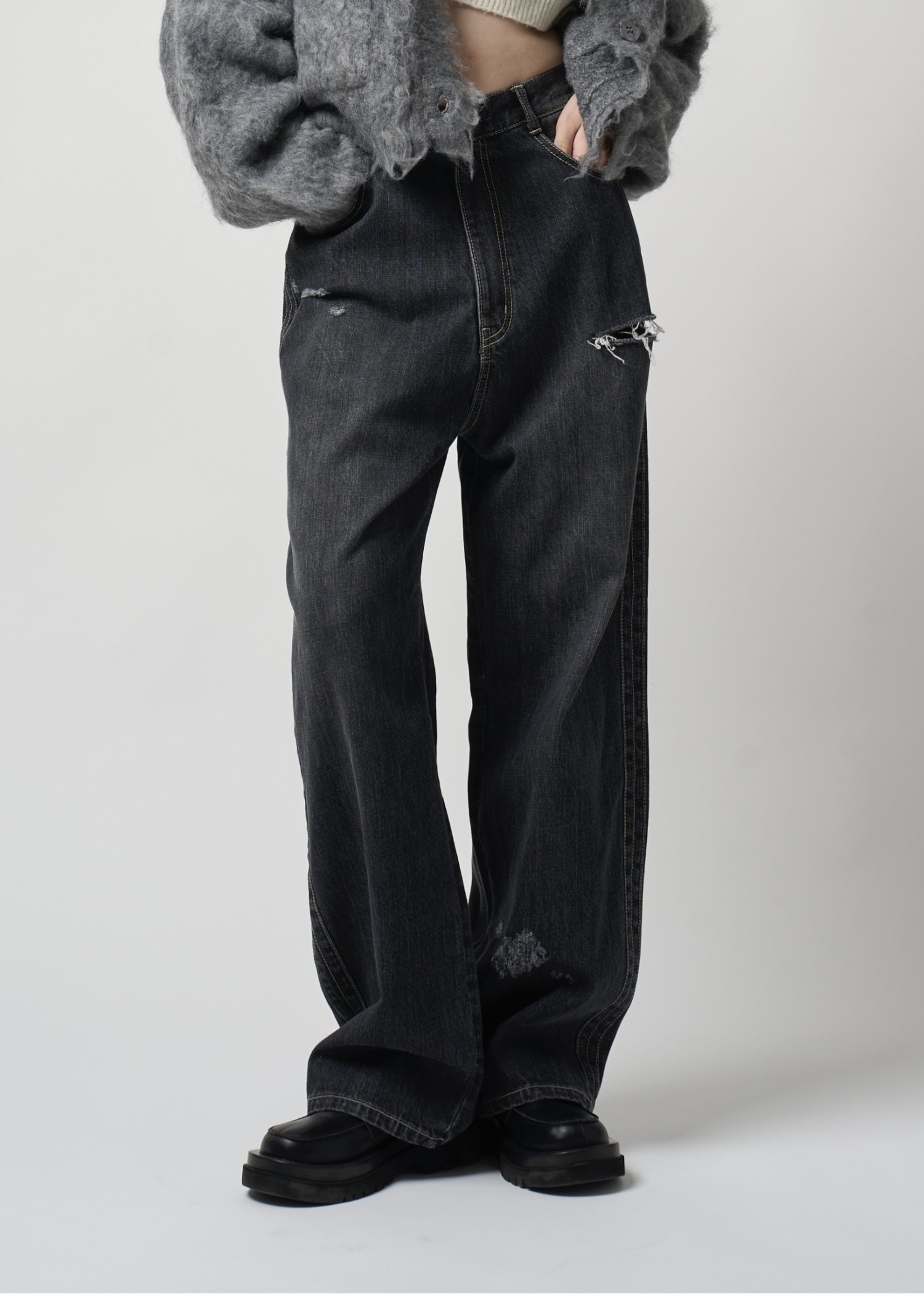 loose distressed effect denim PT