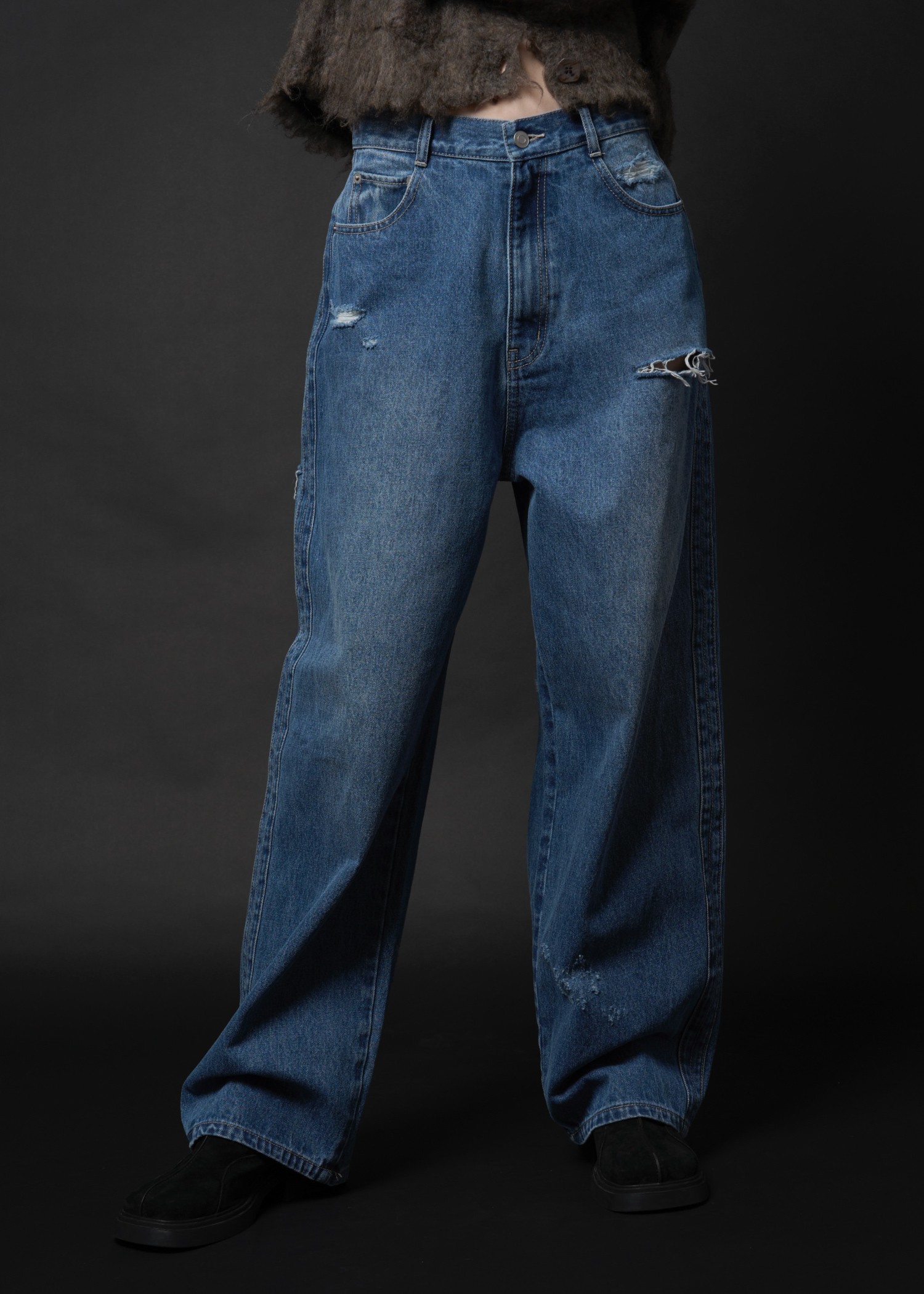 loose distressed effect denim PT