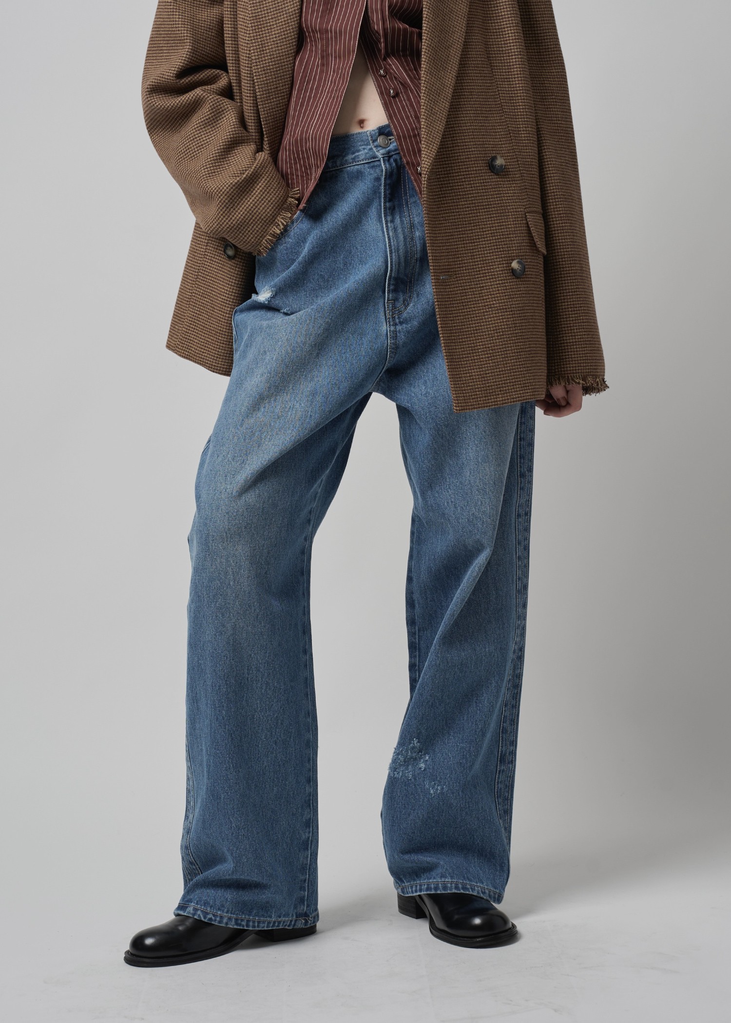 loose distressed effect denim PT