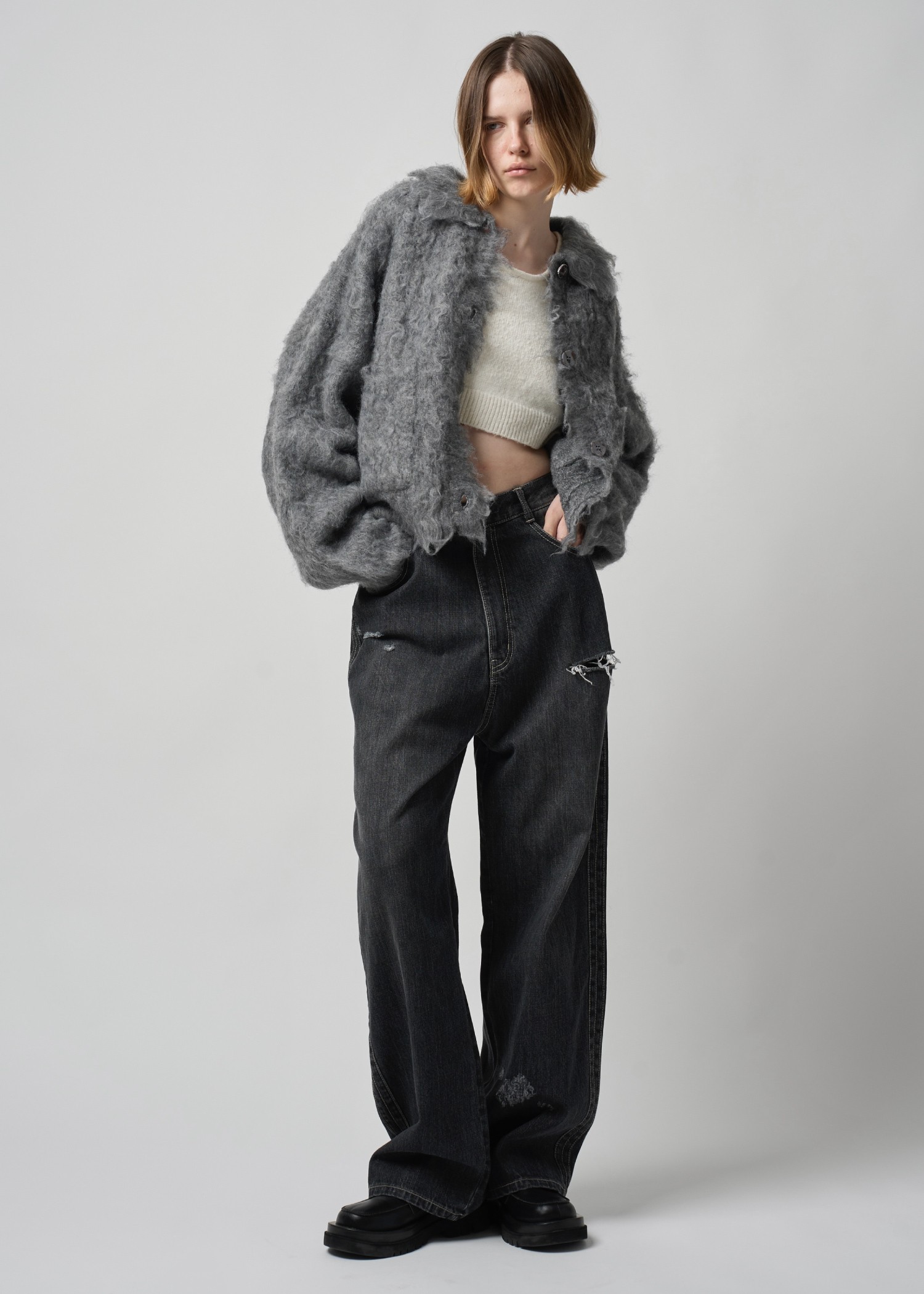 loose distressed effect denim PT