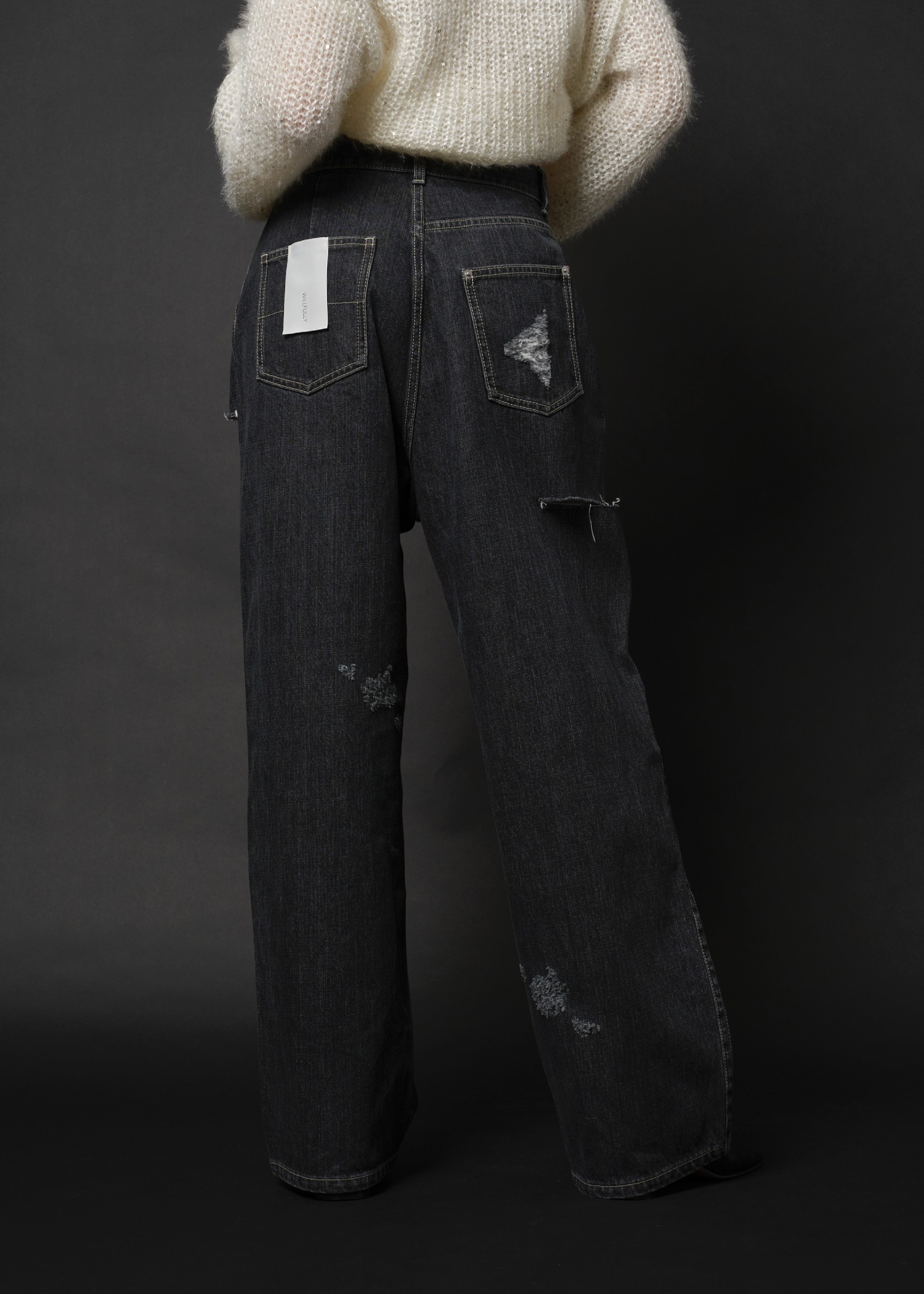 loose distressed effect denim PT