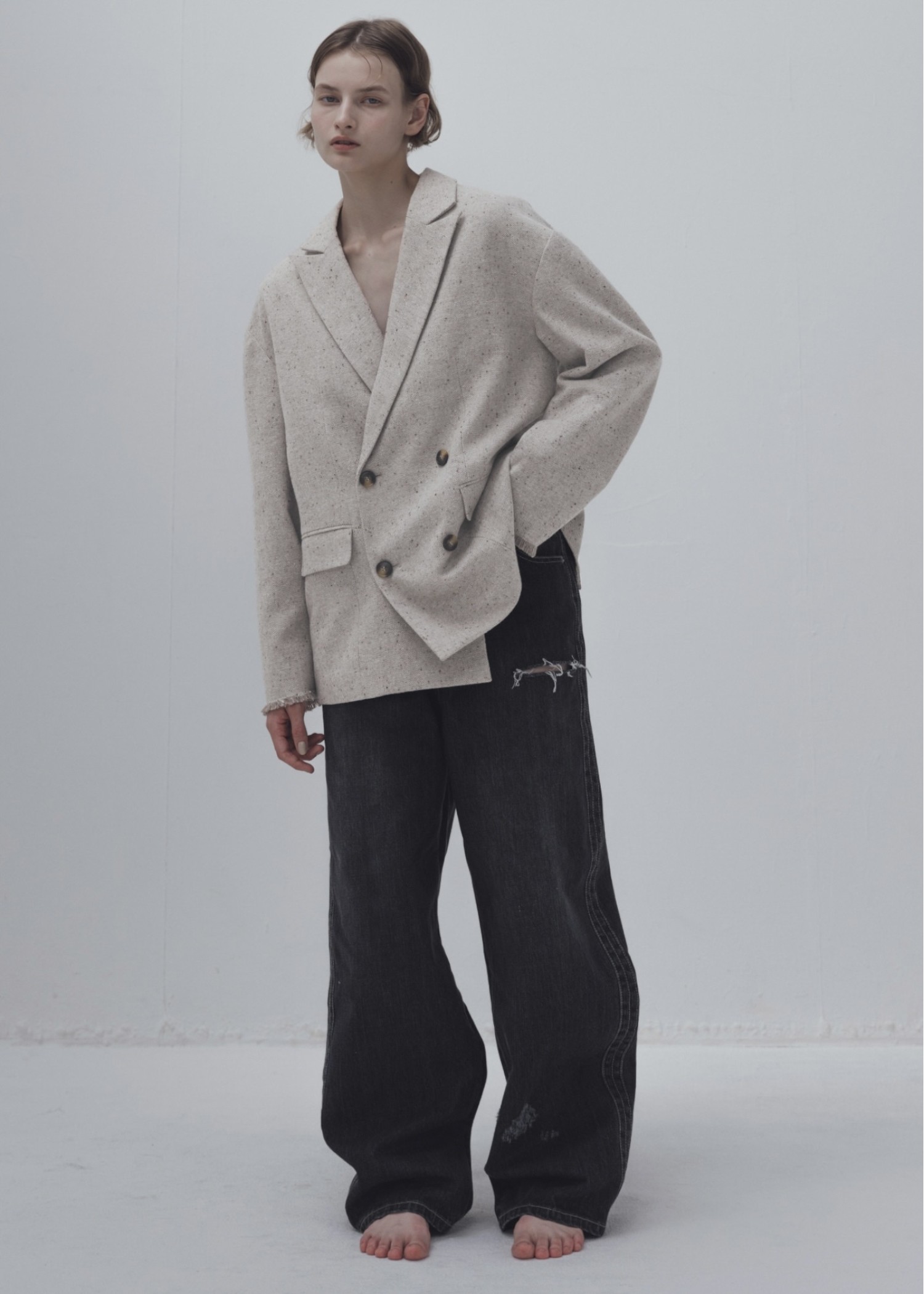 loose distressed effect denim PT