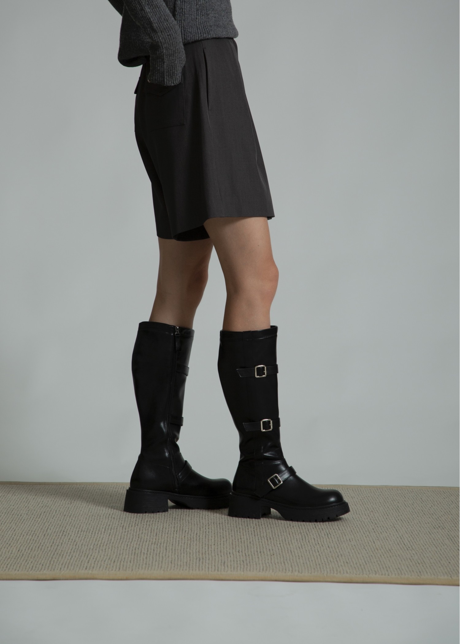 side buckle belt long boots