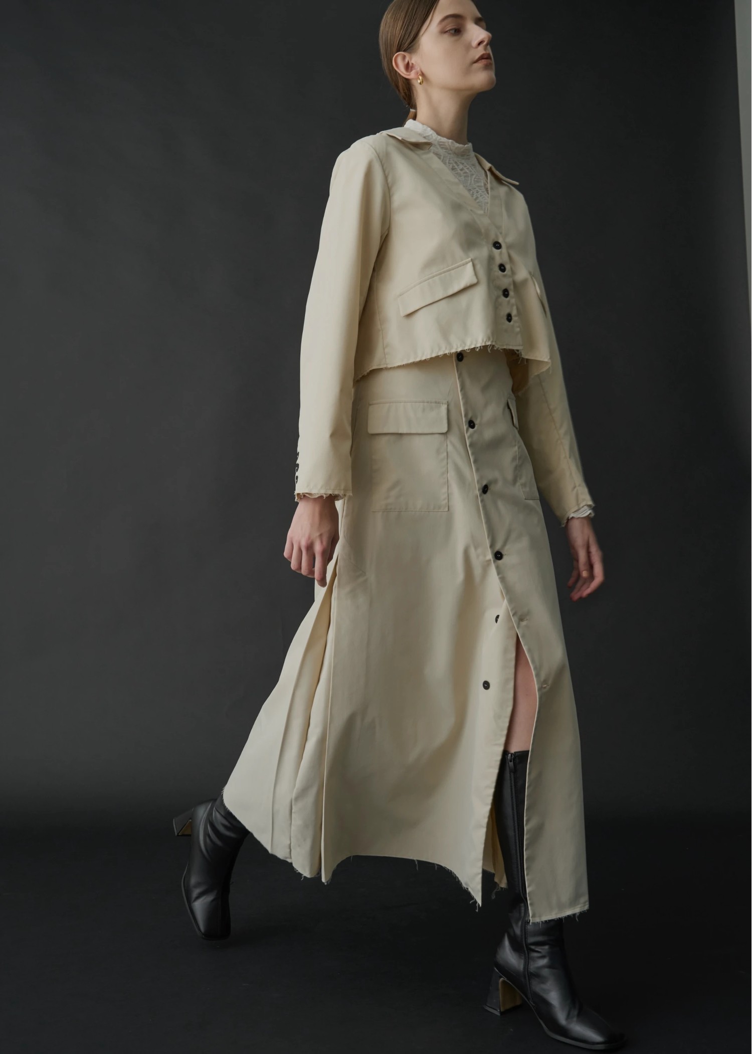 side box tuck wrap flare bi color button SK