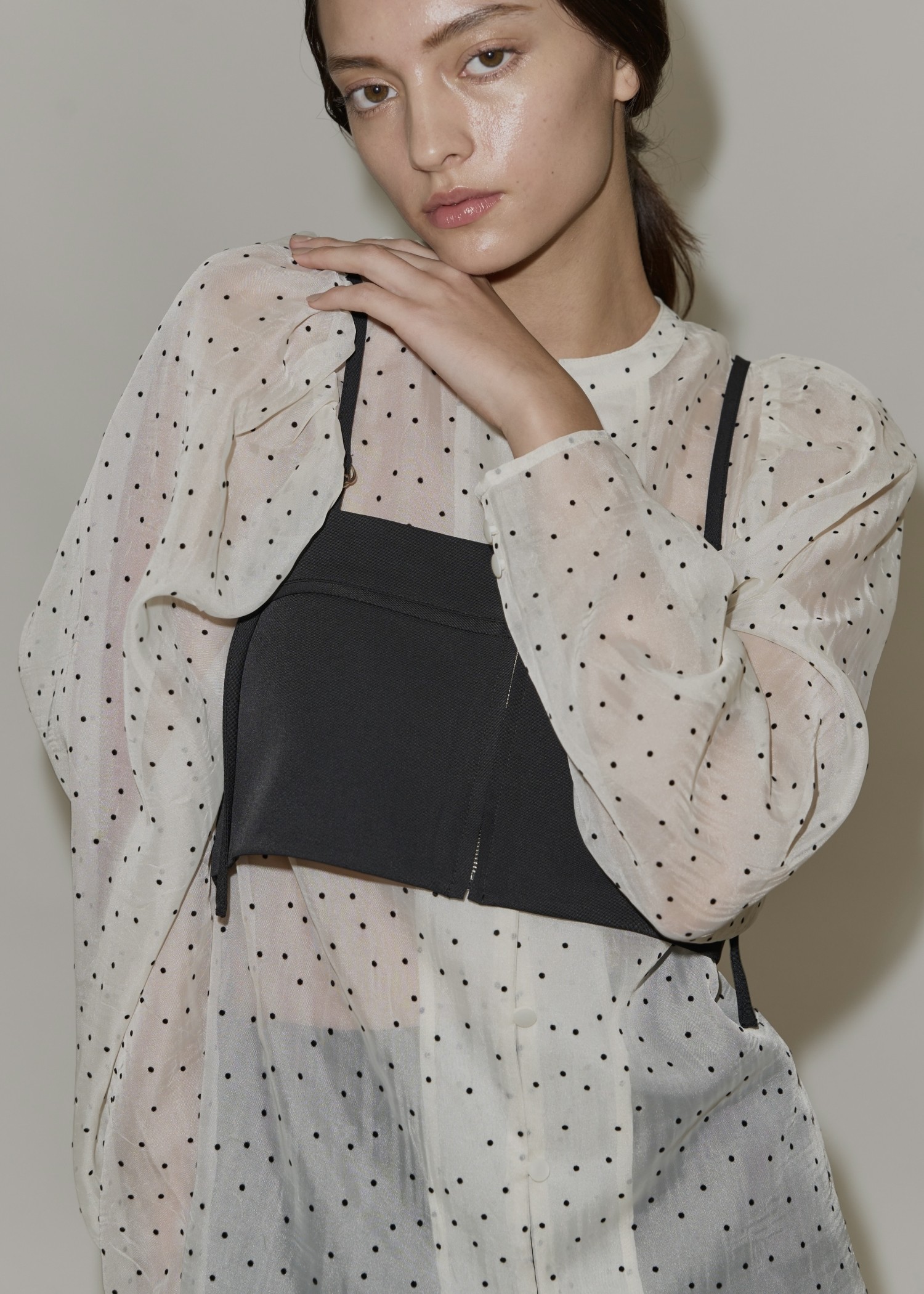 volume gather sleeve dot sheer BL