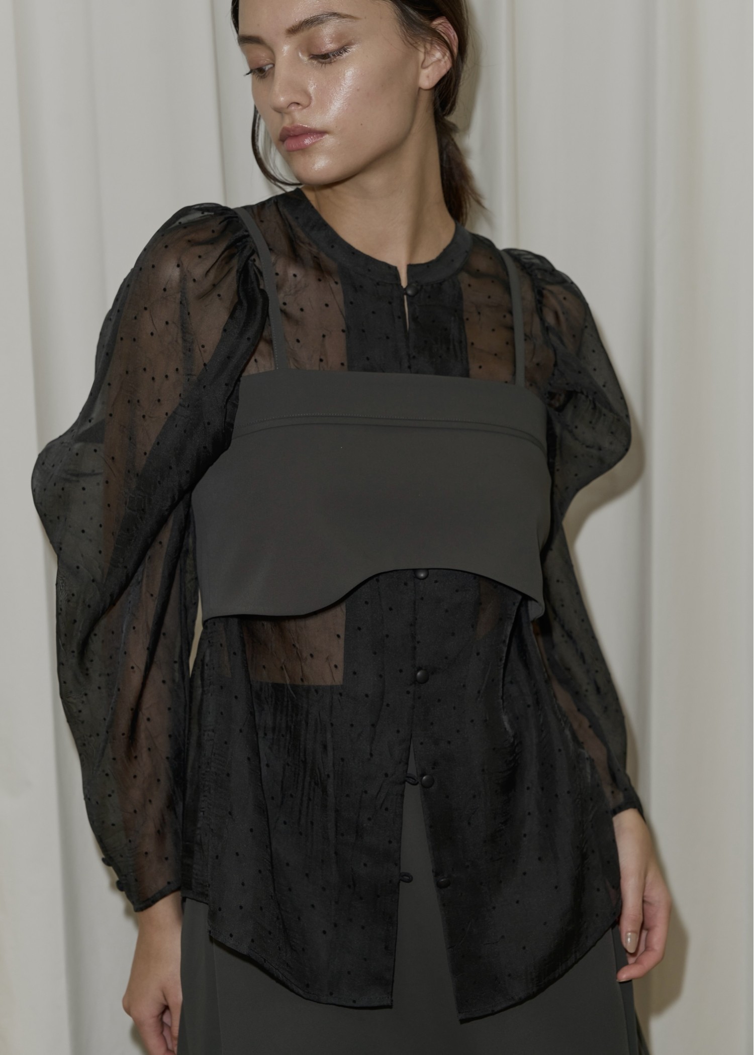 volume gather sleeve dot sheer BL