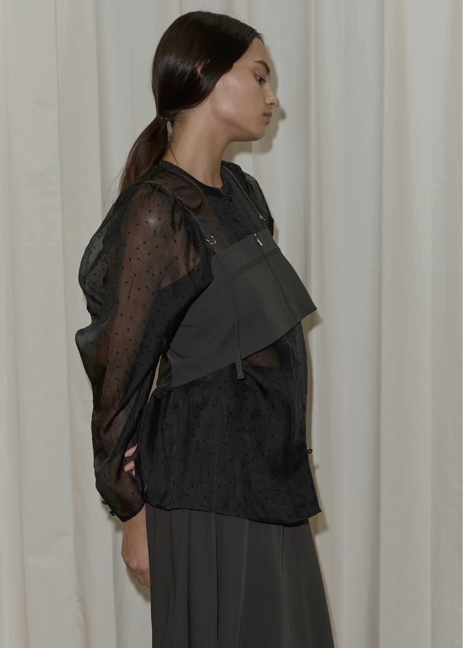 volume gather sleeve dot sheer BL