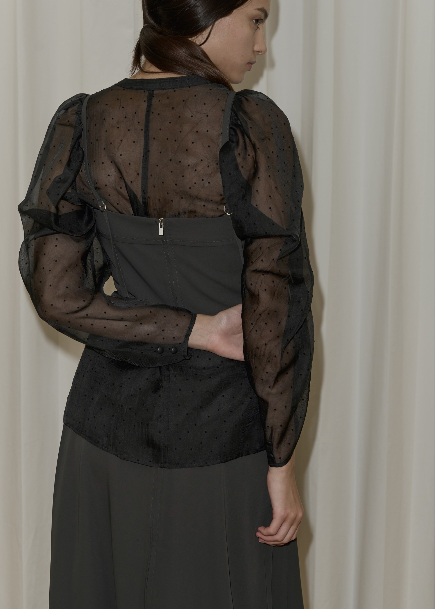 volume gather sleeve dot sheer BL