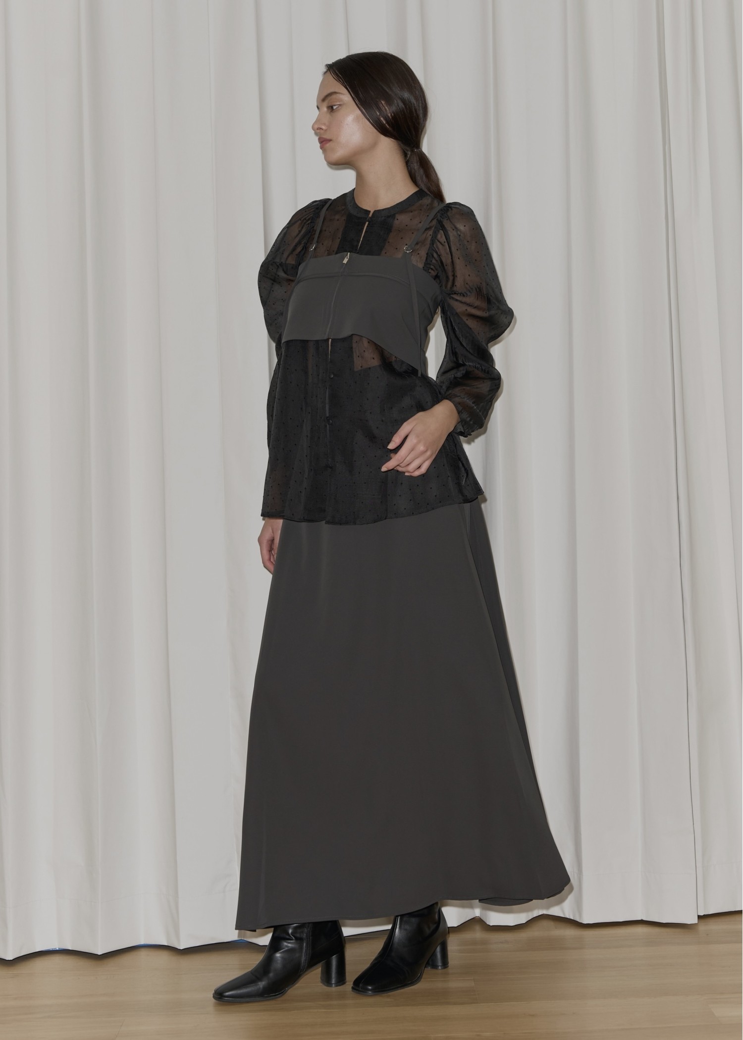 volume gather sleeve dot sheer BL