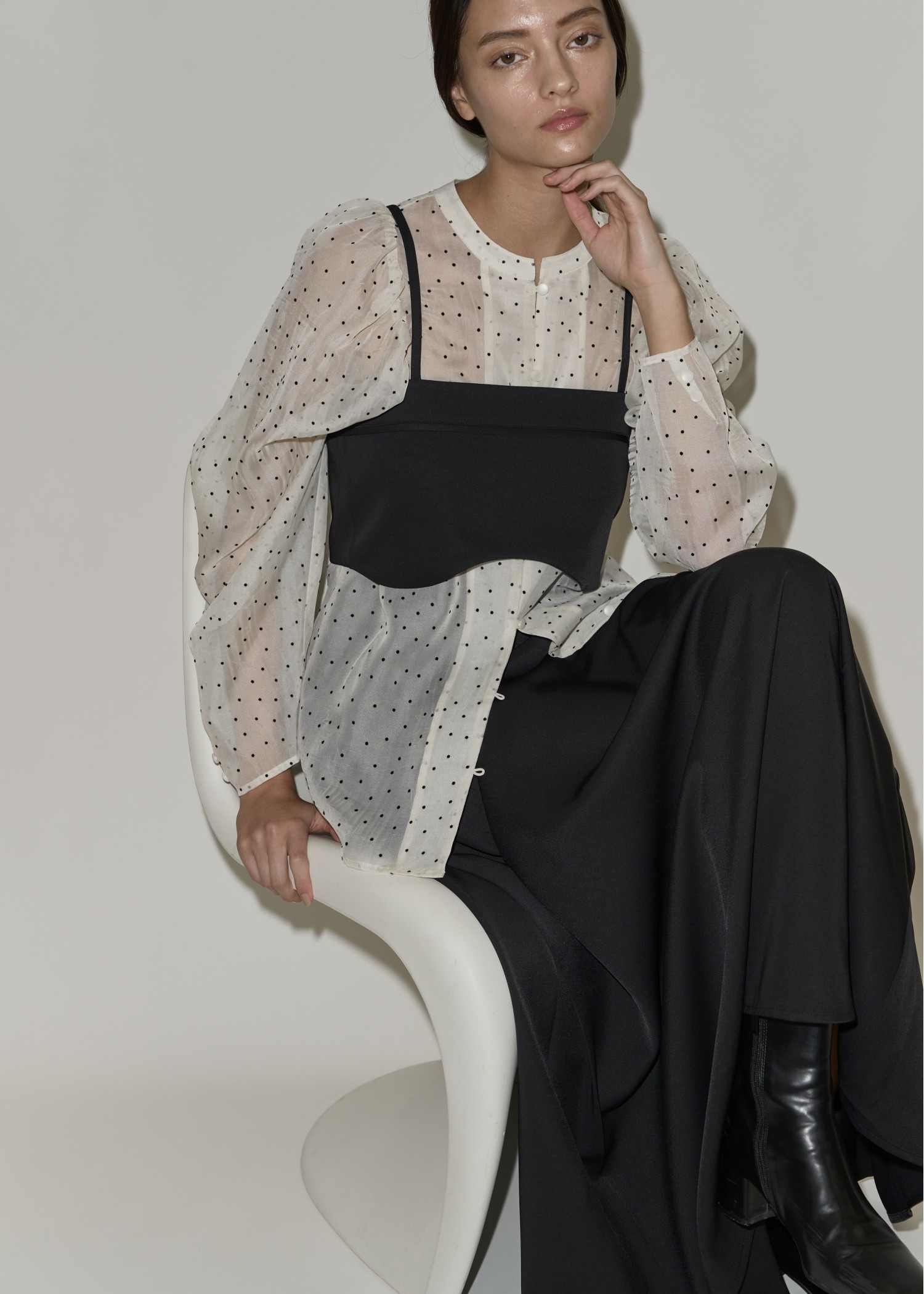 volume gather sleeve dot sheer BL