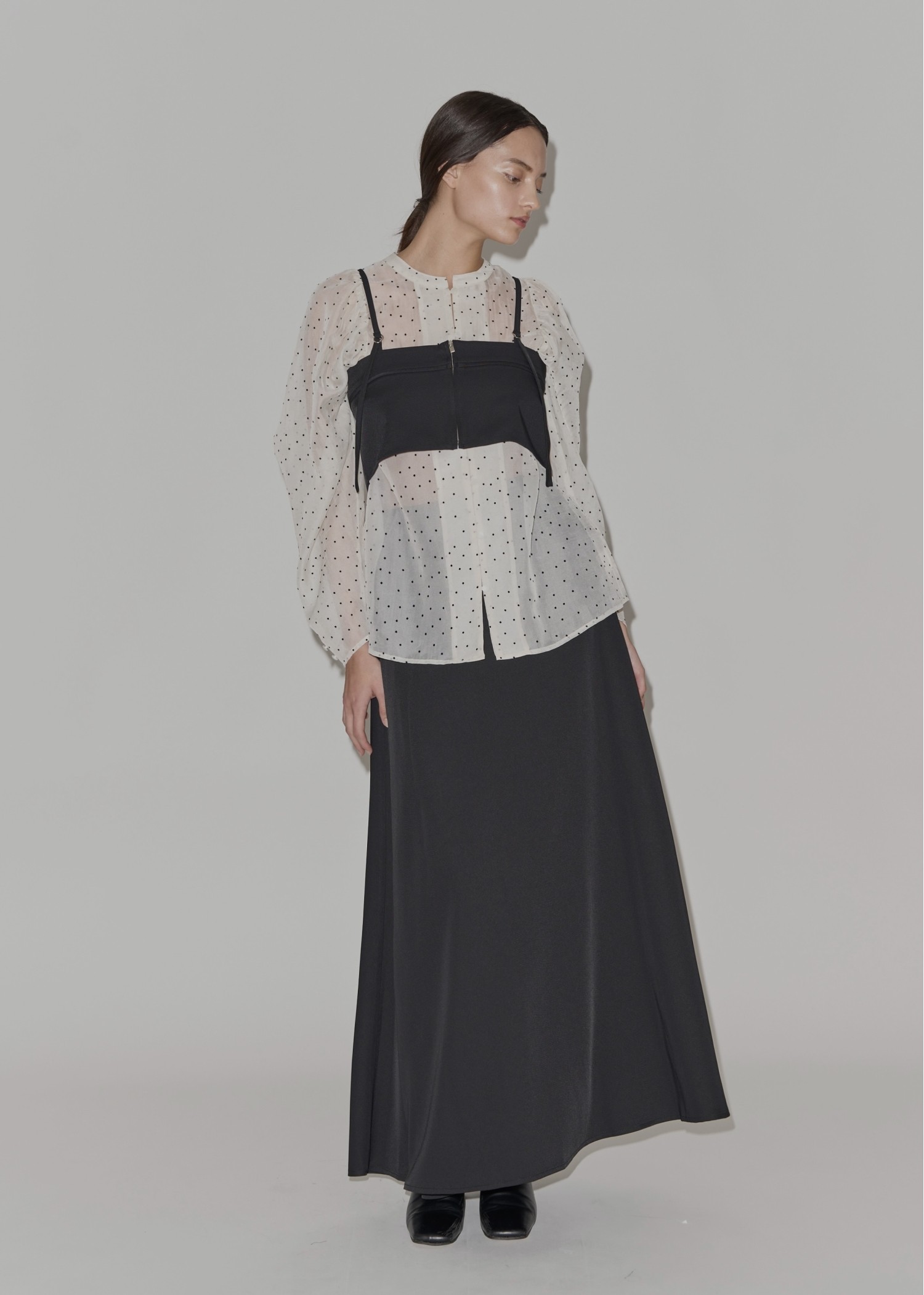 volume gather sleeve dot sheer BL