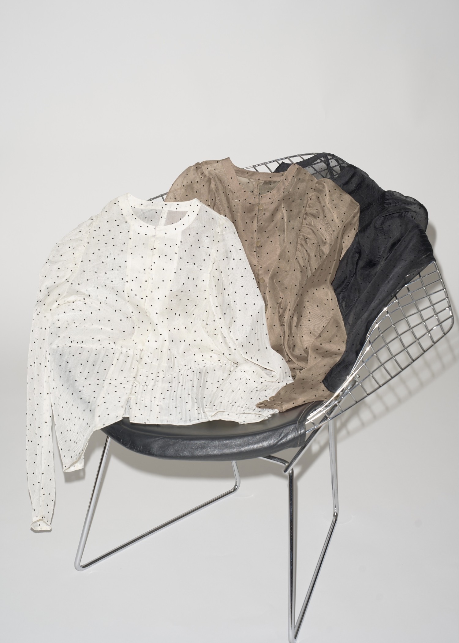 volume gather sleeve dot sheer BL