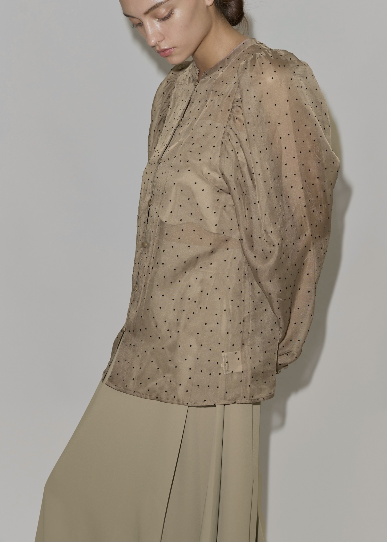 volume gather sleeve dot sheer BL