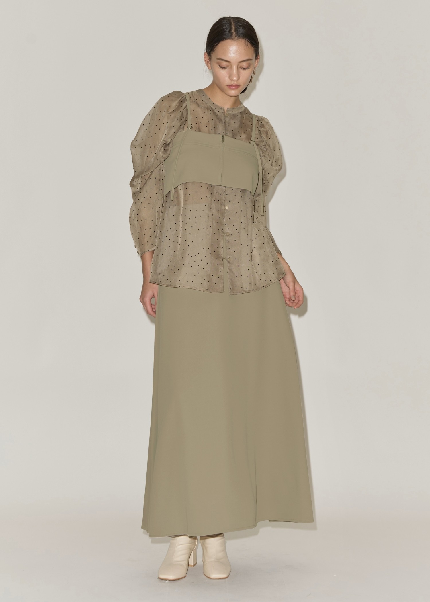 volume gather sleeve dot sheer BL