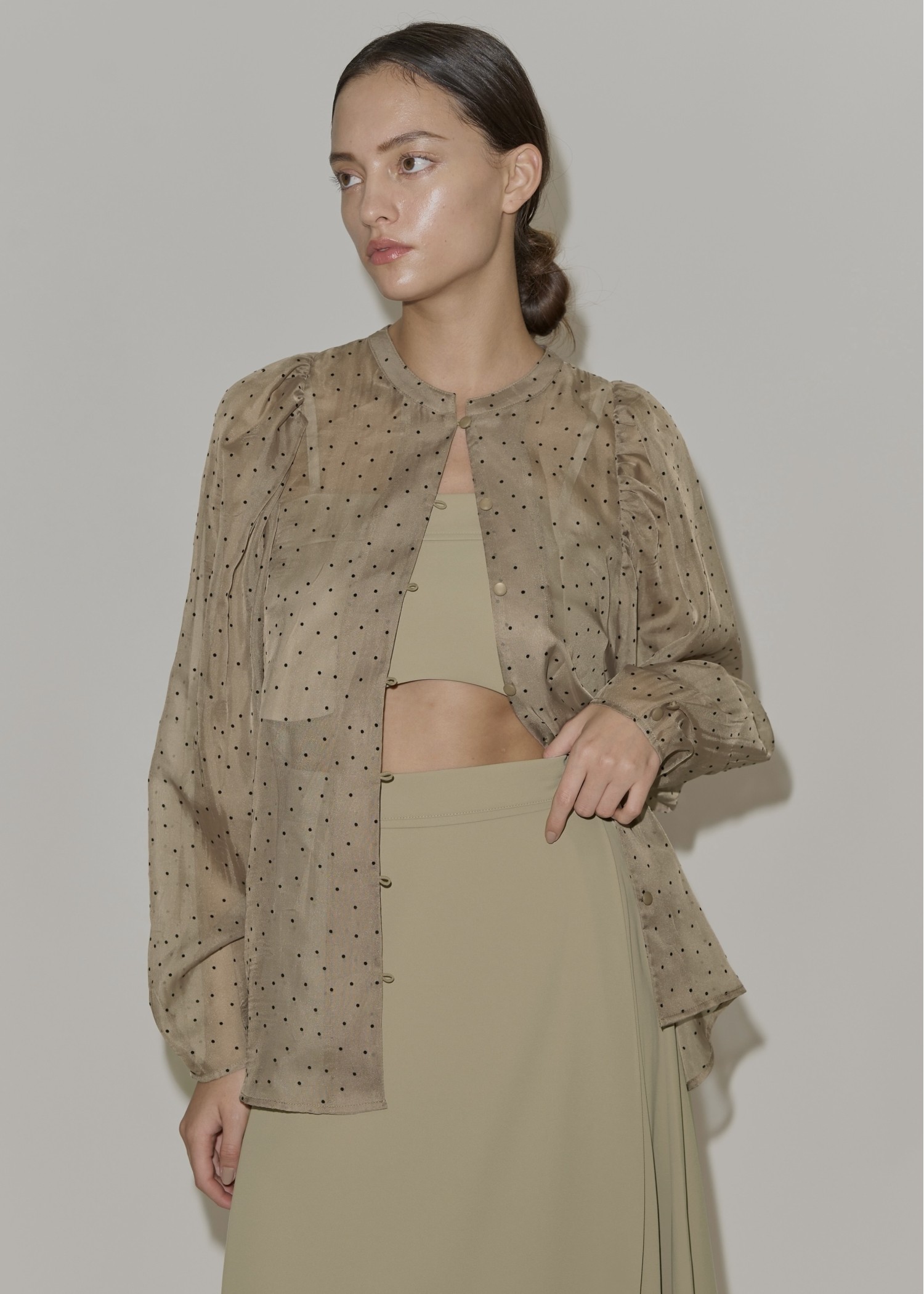 volume gather sleeve dot sheer BL