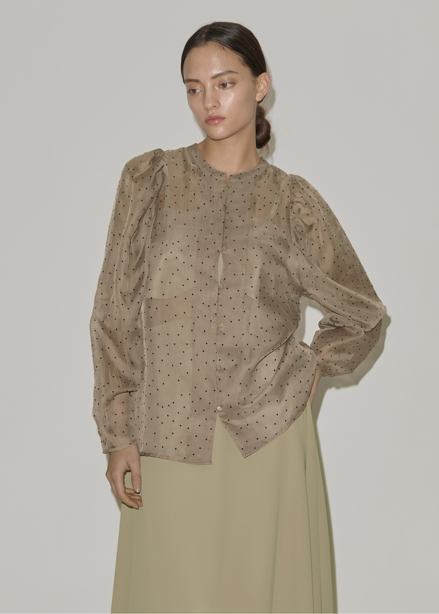 volume gather sleeve dot sheer BL