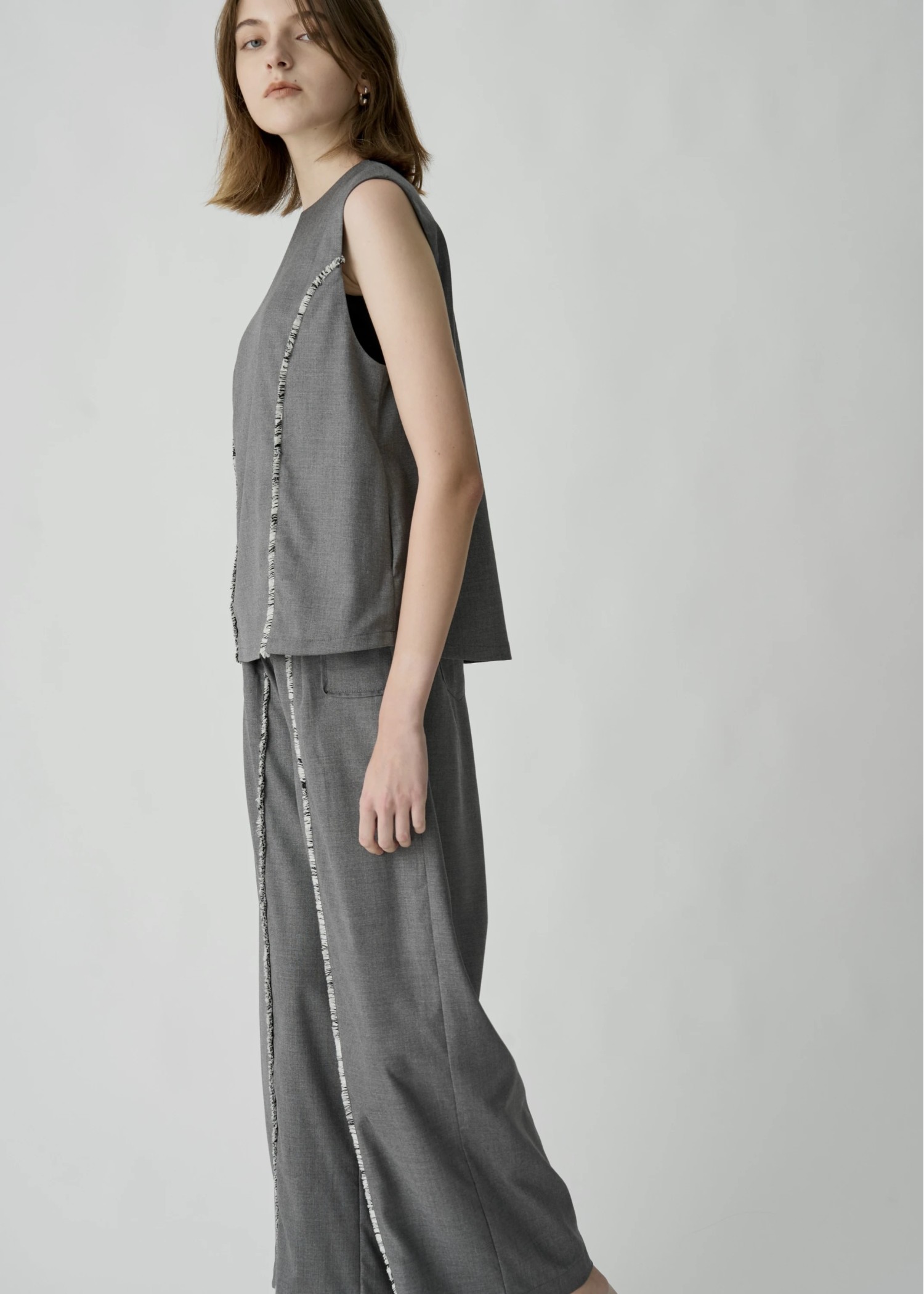 2way incision neck fringe no sleeve tops