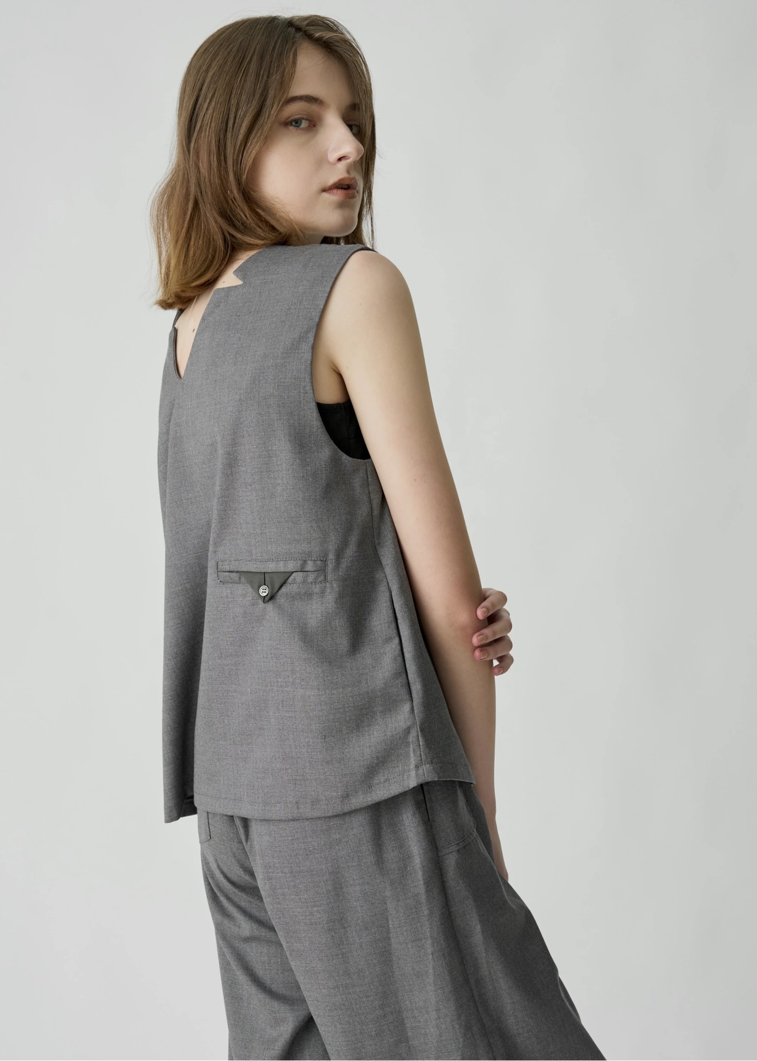 2way incision neck fringe no sleeve tops