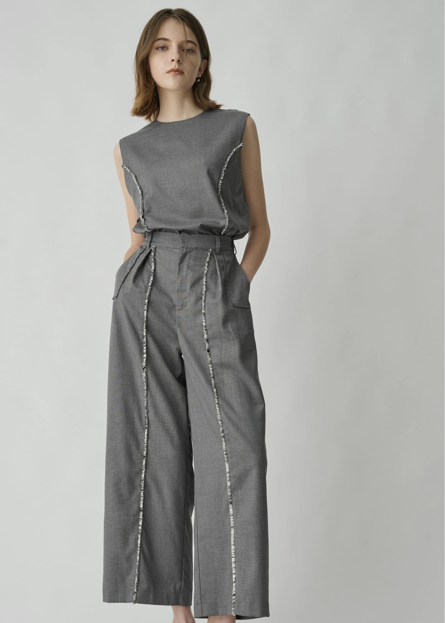 2way incision neck fringe no sleeve tops