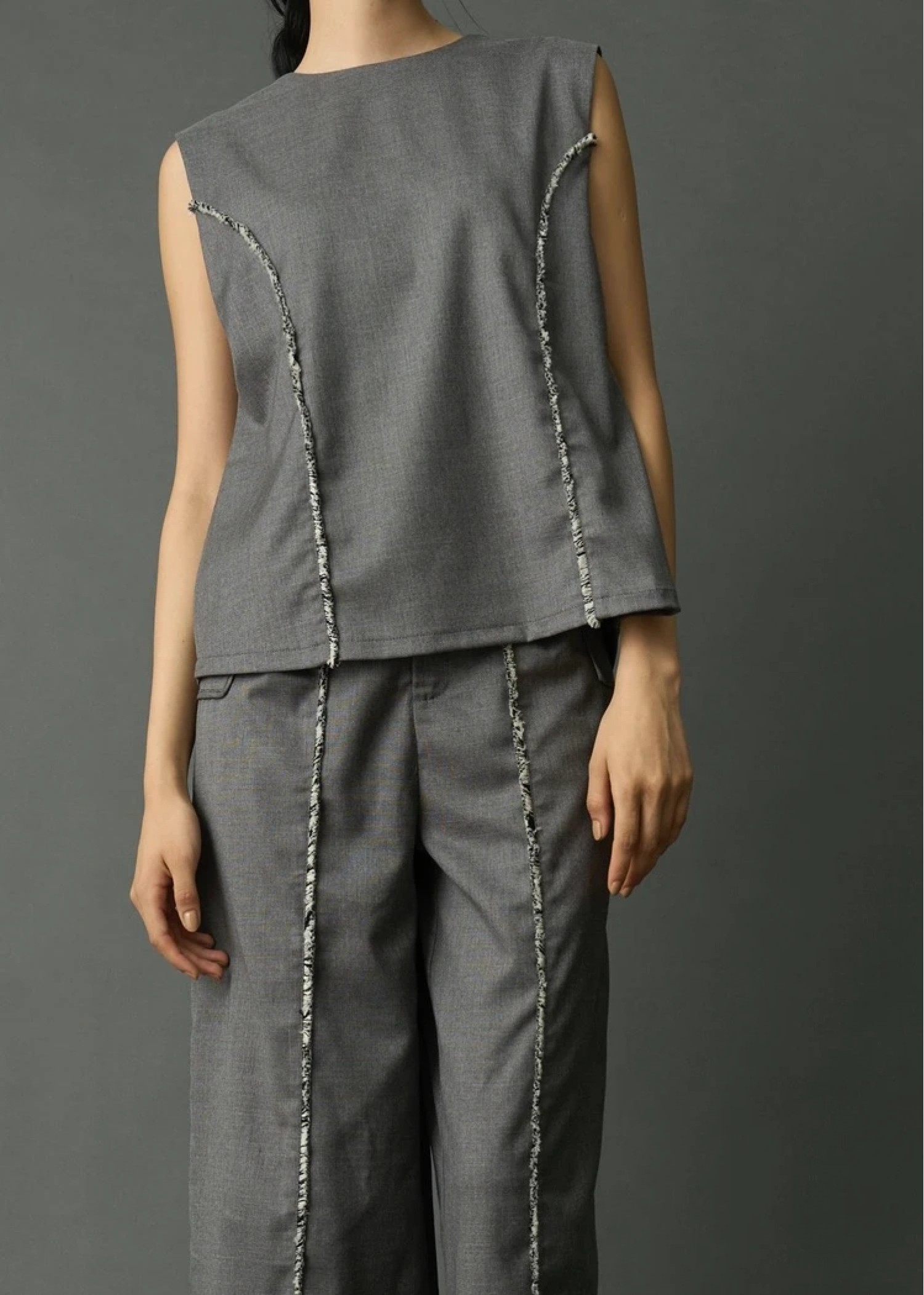 2way incision neck fringe no sleeve tops