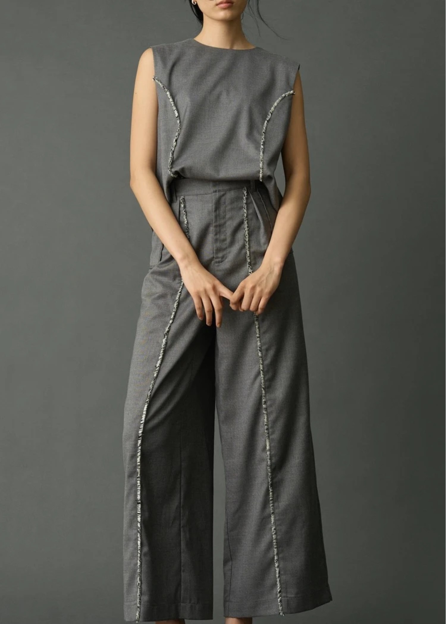 2way incision neck fringe no sleeve tops