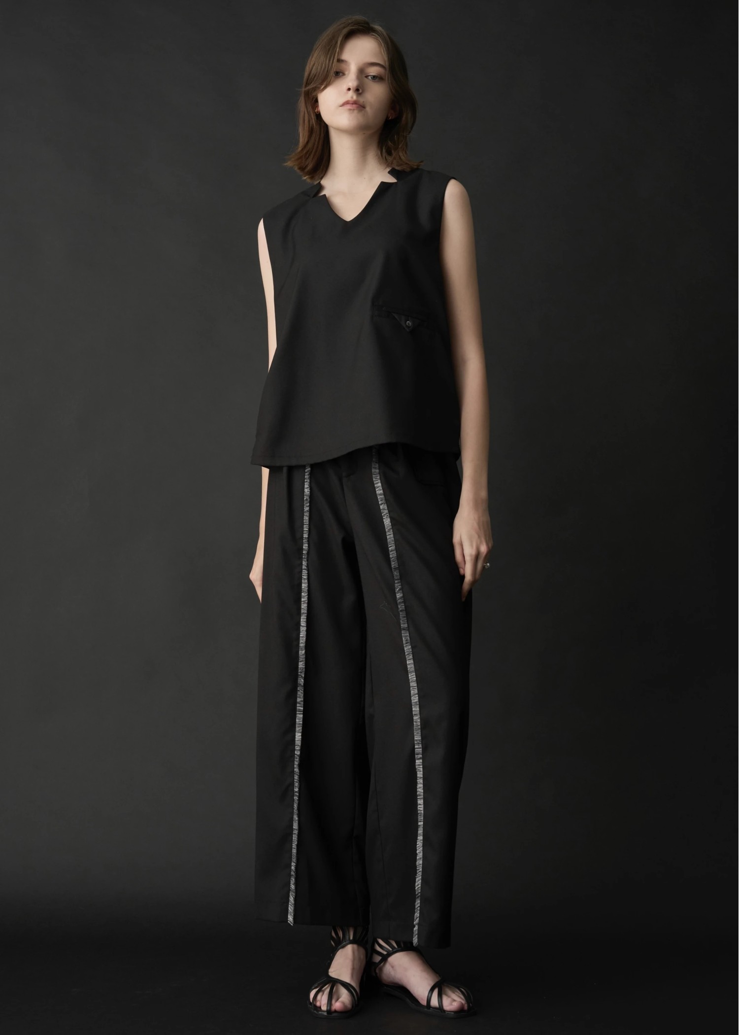 2way incision neck fringe no sleeve tops