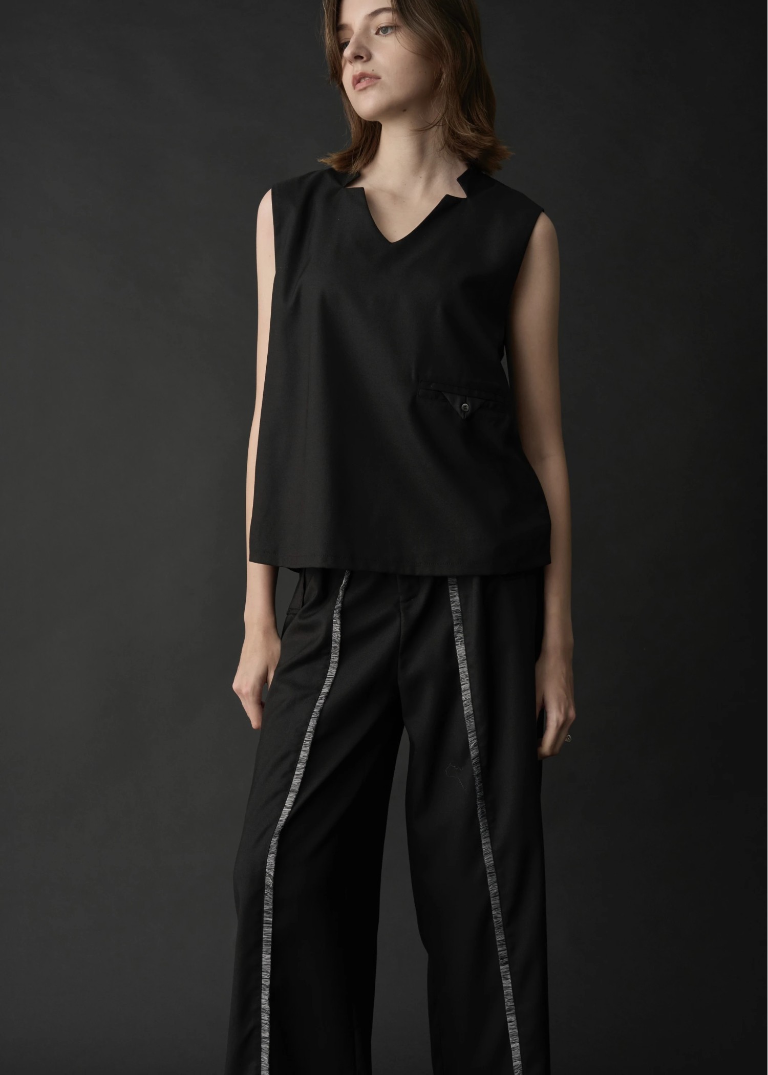 2way incision neck fringe no sleeve tops