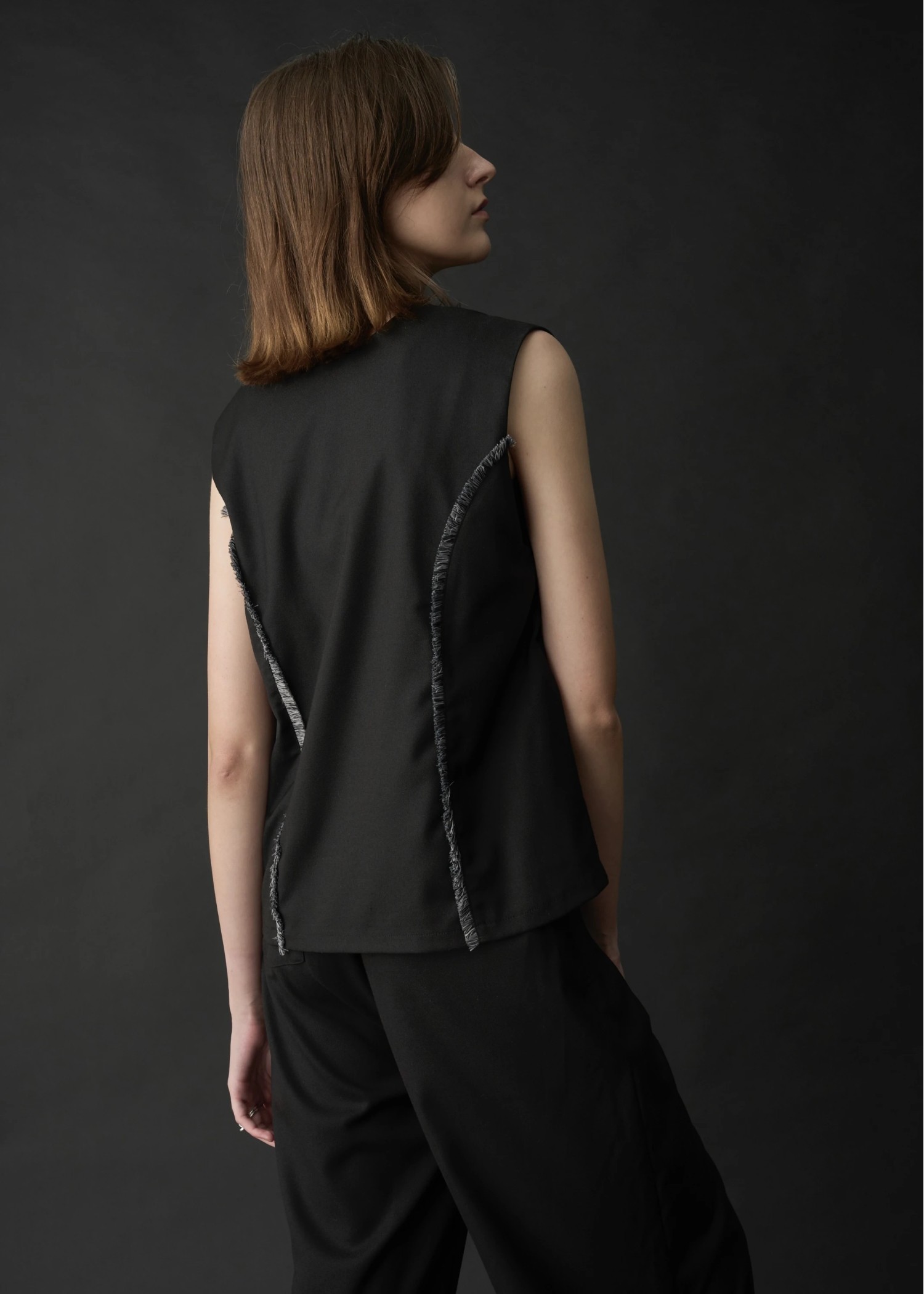 2way incision neck fringe no sleeve tops