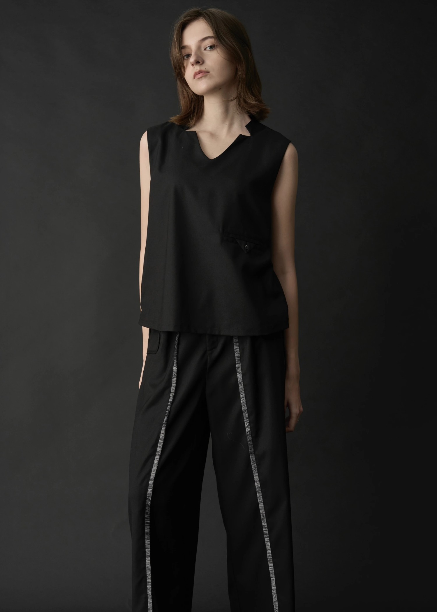 2way incision neck fringe no sleeve tops