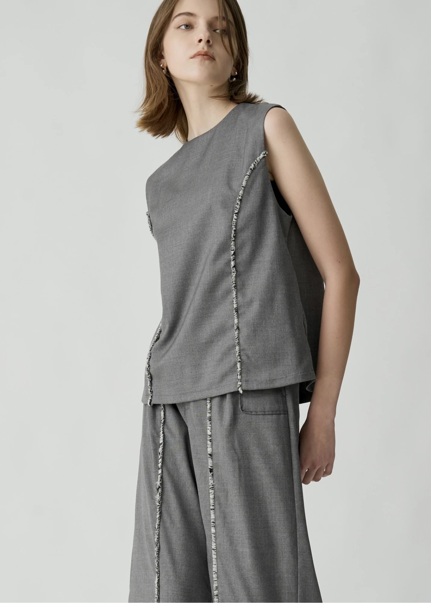 2way incision neck fringe no sleeve tops