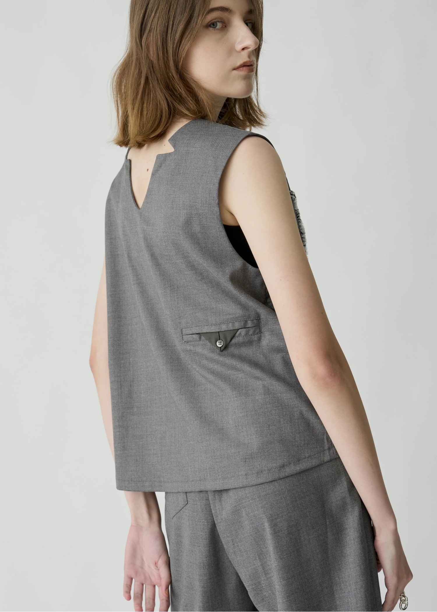 2way incision neck fringe no sleeve tops