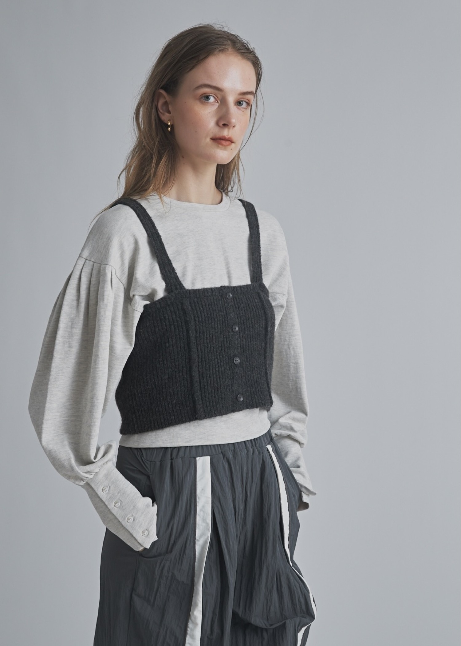 side rib shirt detail long cuffs tops