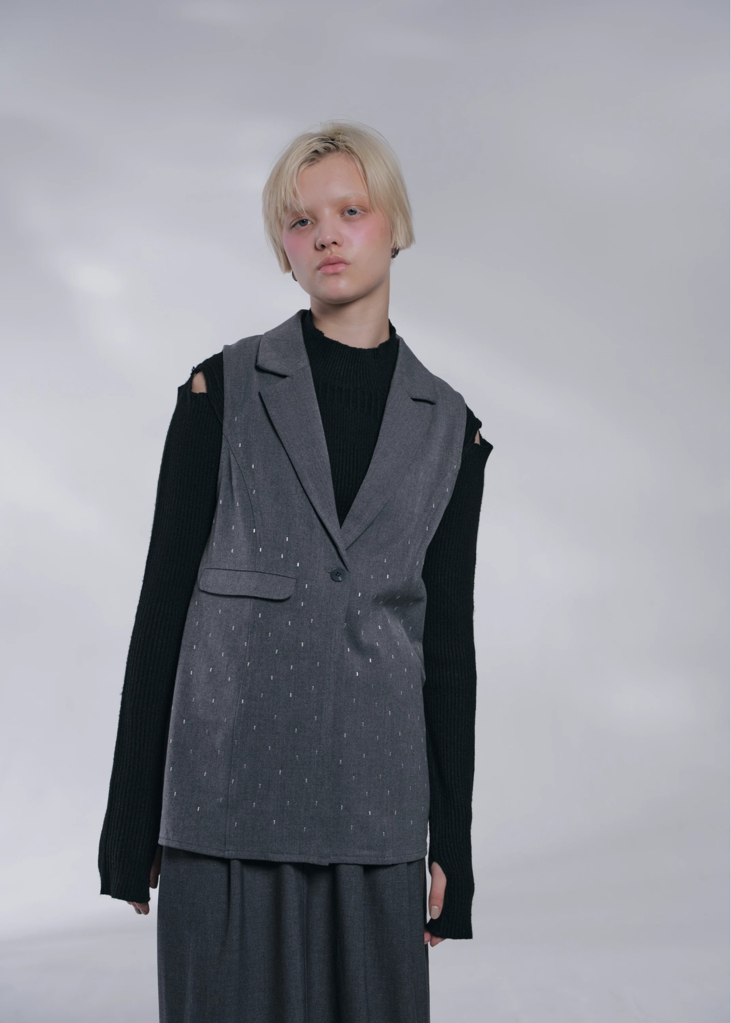 tailor collar studs zip gilet