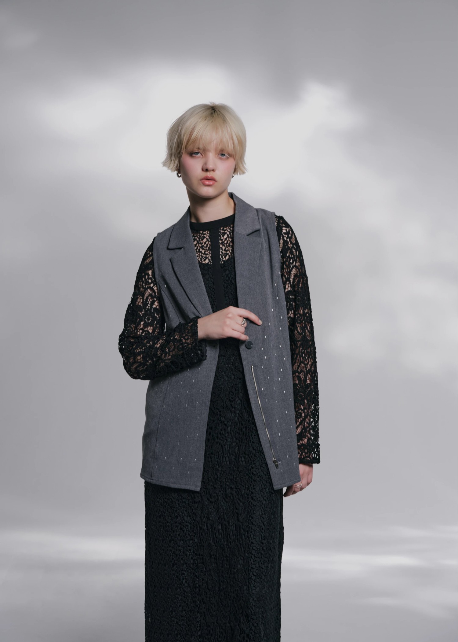 tailor collar studs zip gilet